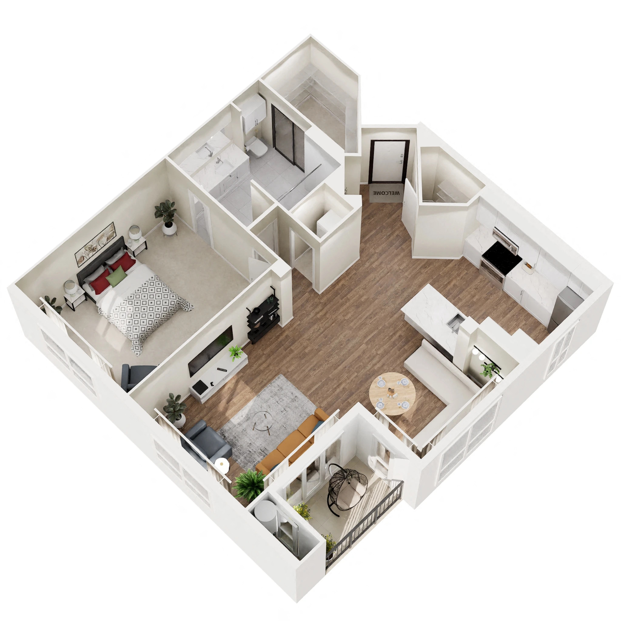 Floor plan for 1 bed, 1 bath, 820 sqft