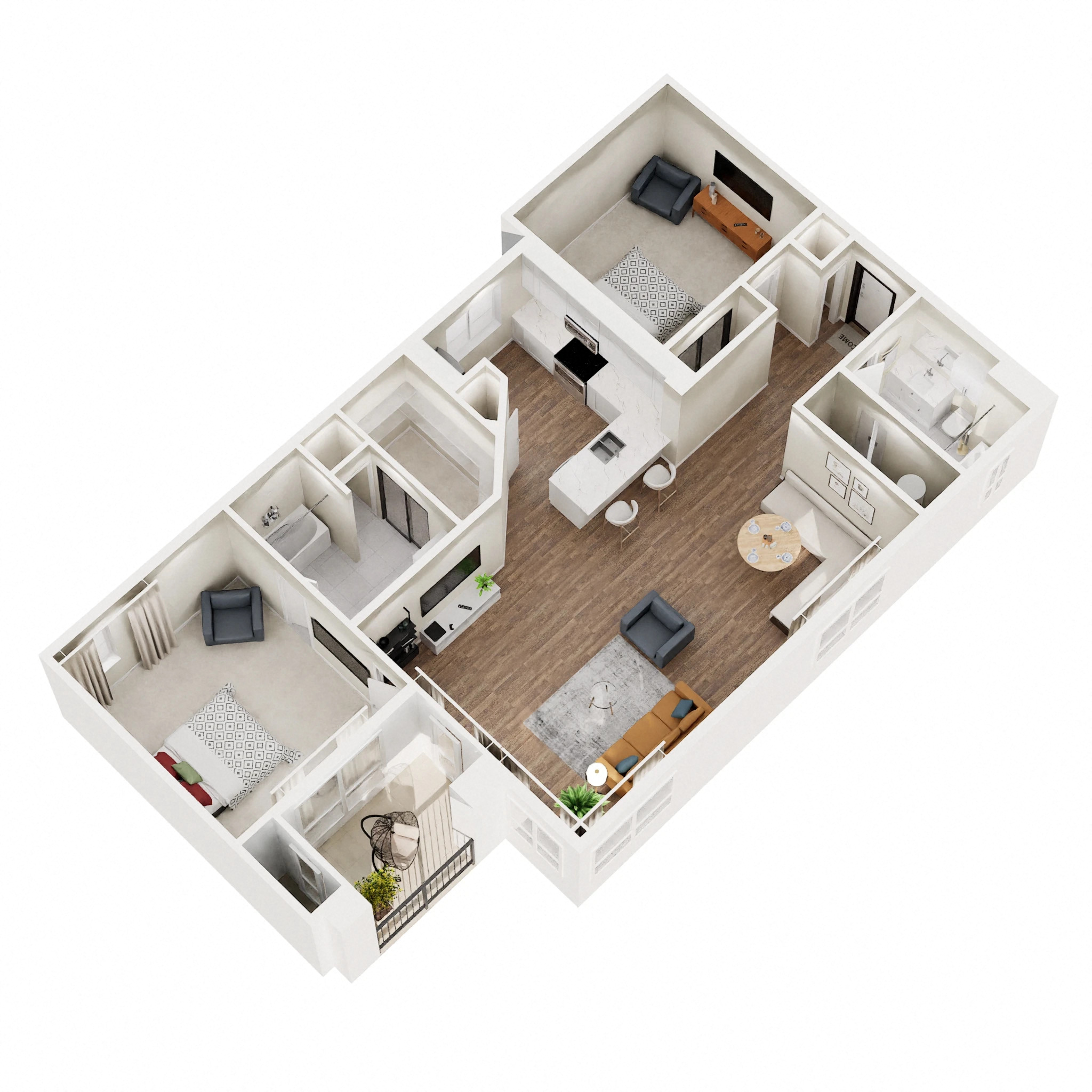 Floor plan for 2 beds, 2 baths, 1100 sqft