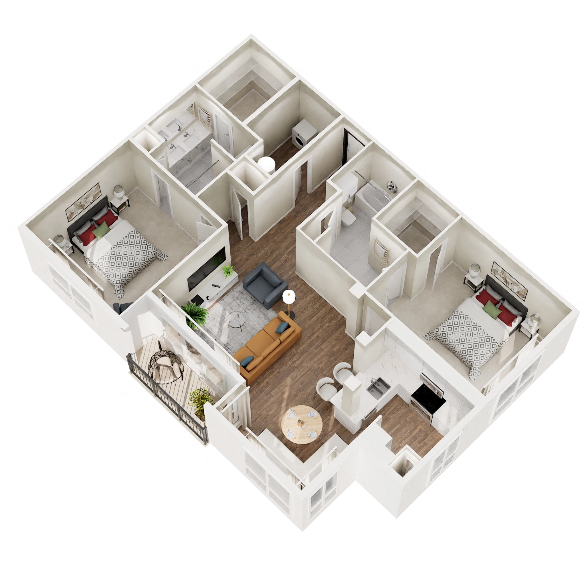 Floor plan for 2 beds, 2 baths, 1120 sqft