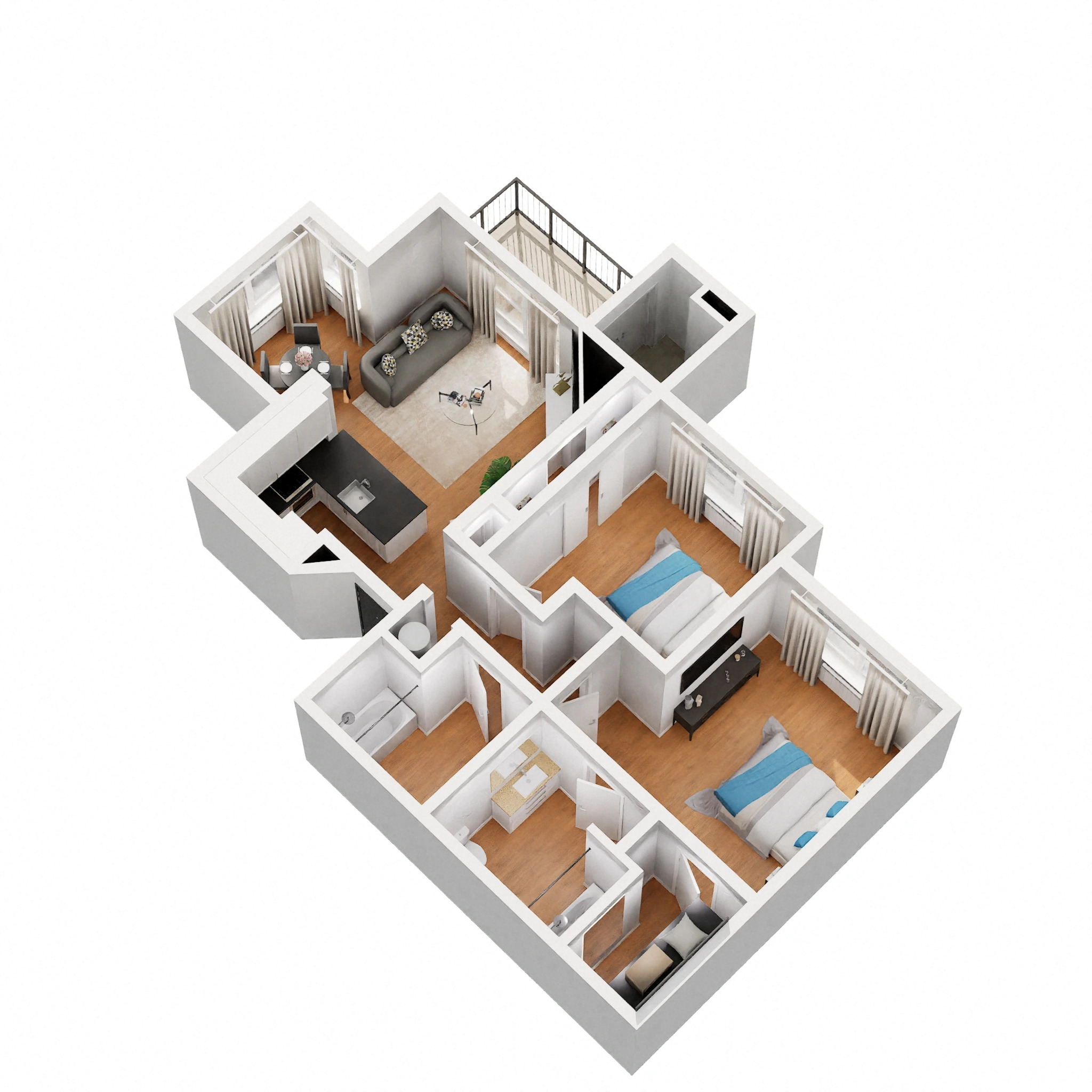 Floor plan for 2 beds, 2 baths, 994 sqft