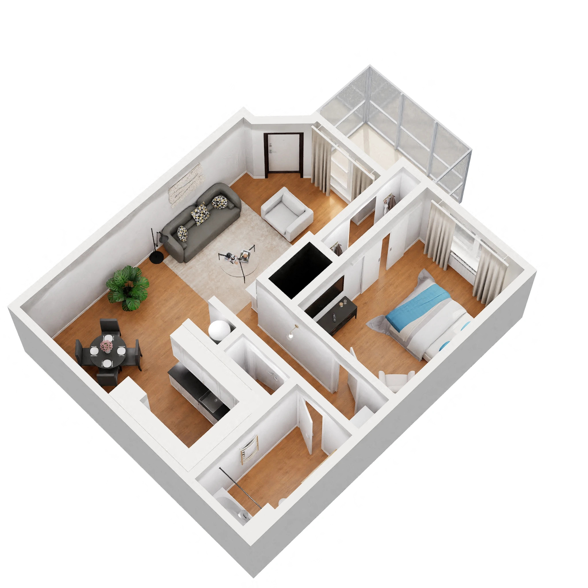 Floor plan for 1 bed, 1 bath, 710 sqft