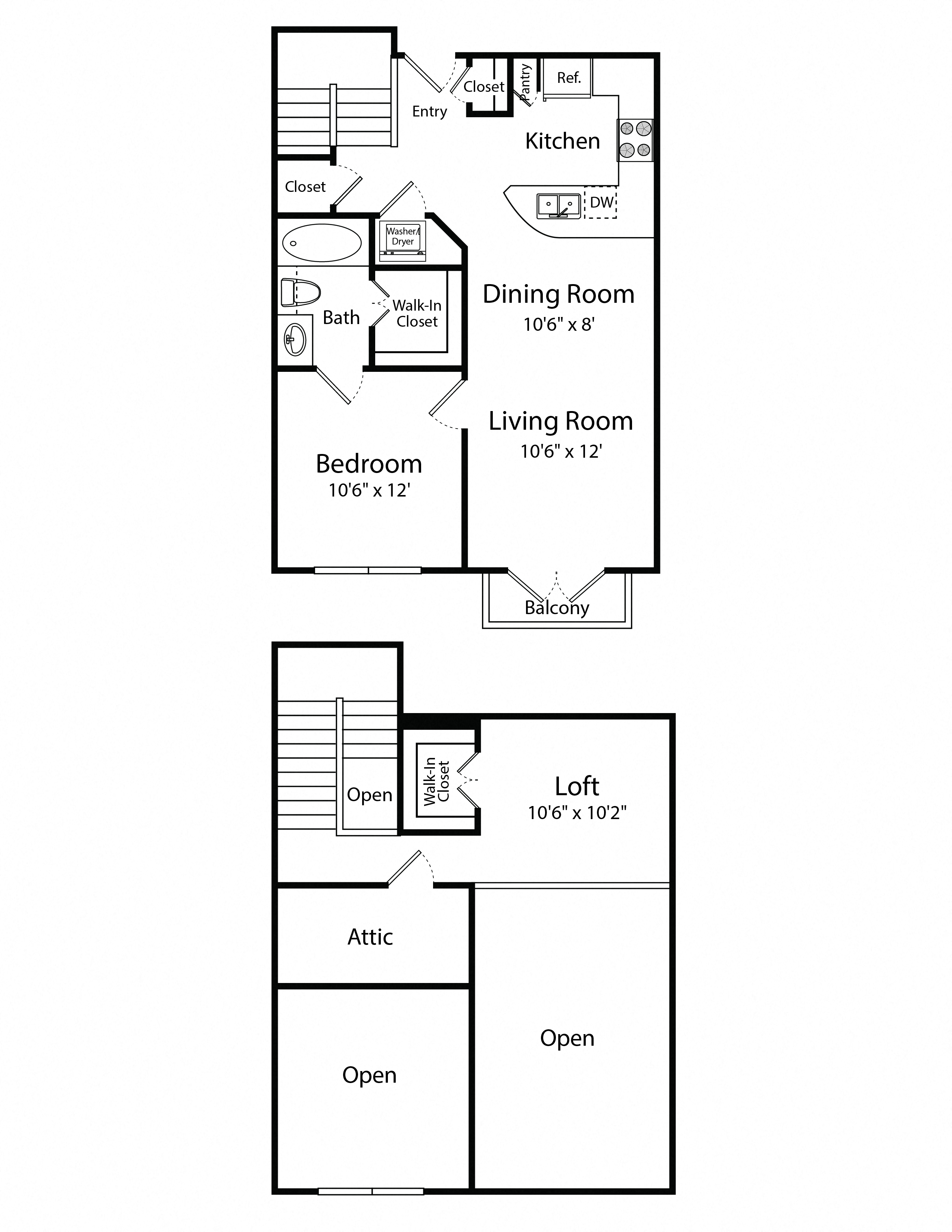 Floor plan for 1 bed, 1 bath, 928 sqft