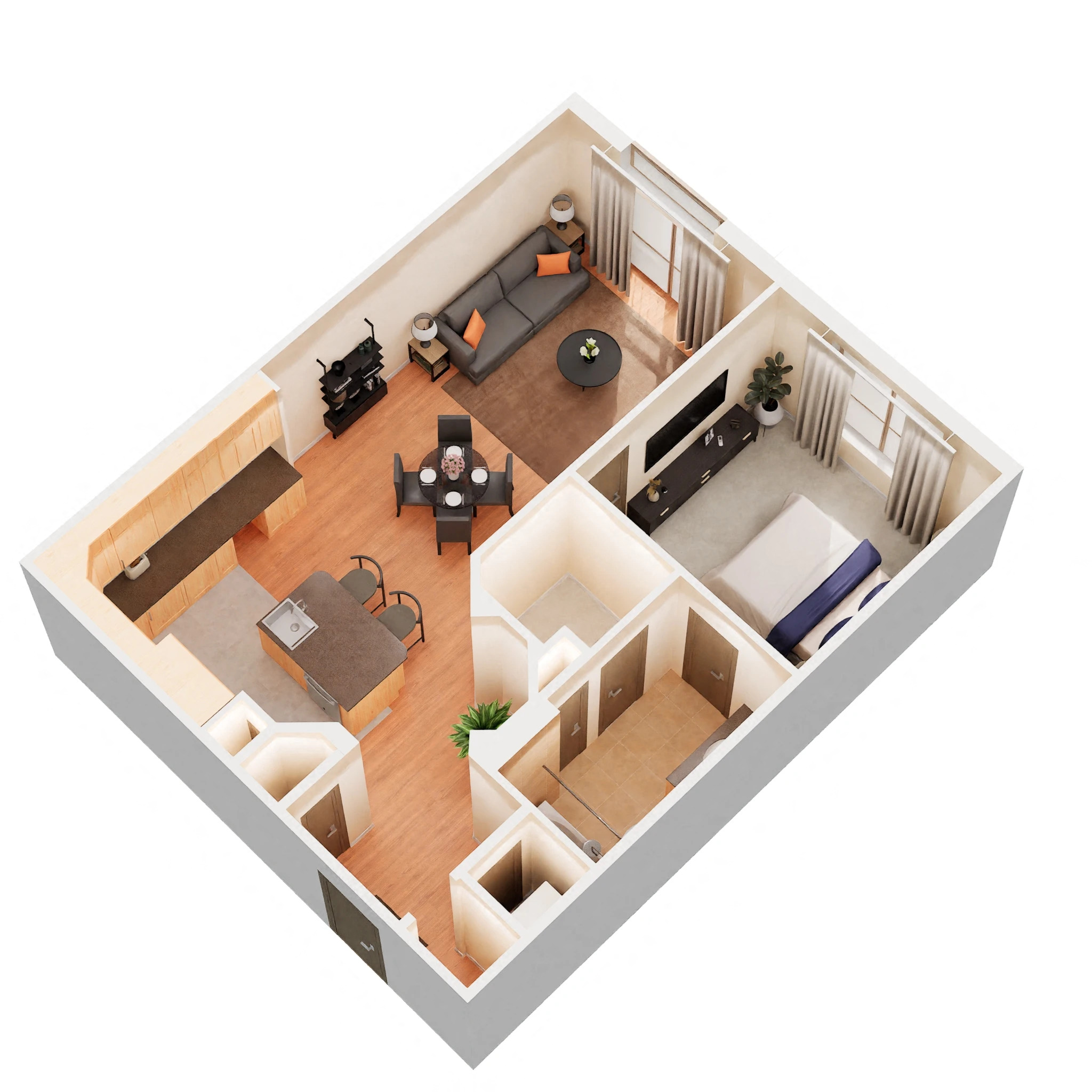 Floor plan for 1 bed, 1 bath, 789 sqft