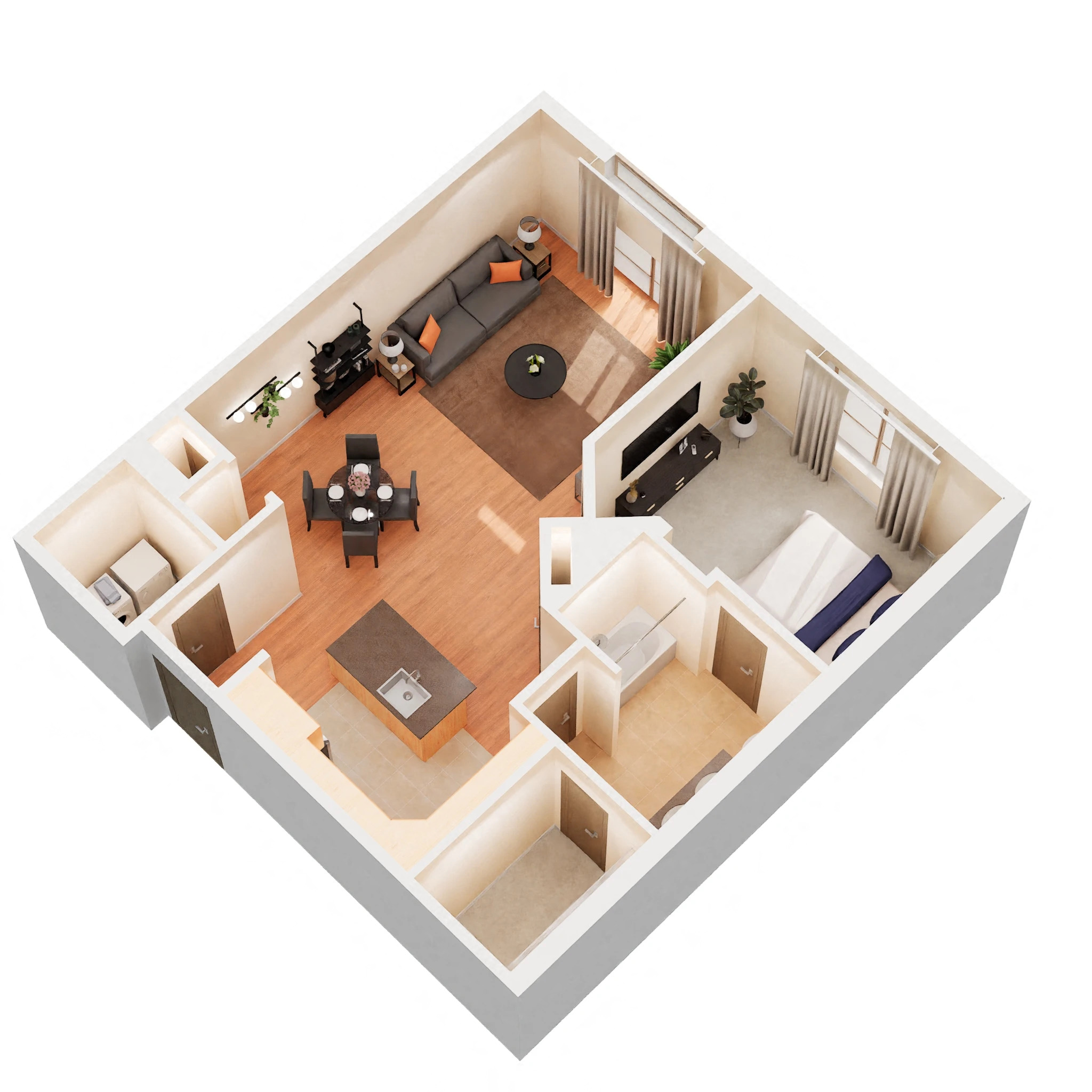 Floor plan for 1 bed, 1 bath, 902 sqft