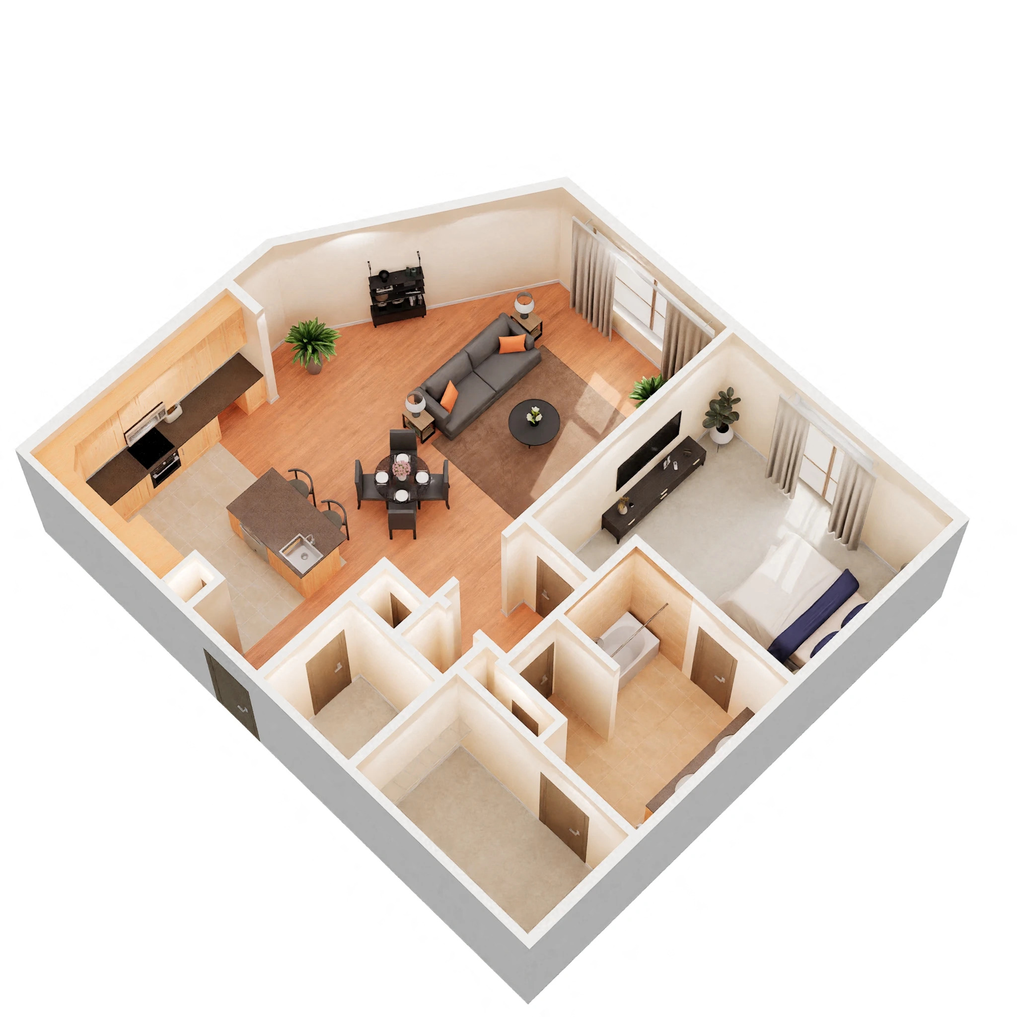 Floor plan for 1 bed, 1 bath, 1062 sqft