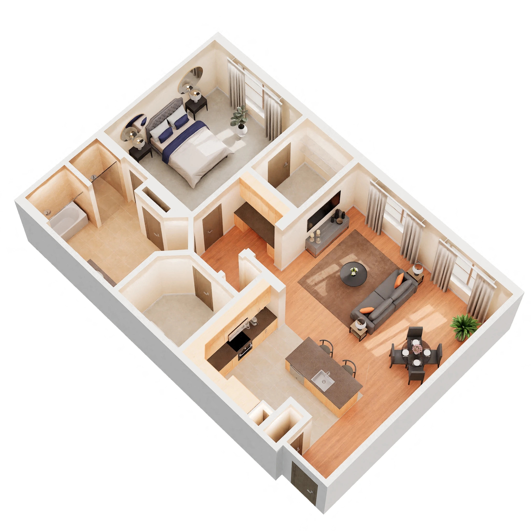 Floor plan for 1 bed, 1 bath, 1066 sqft