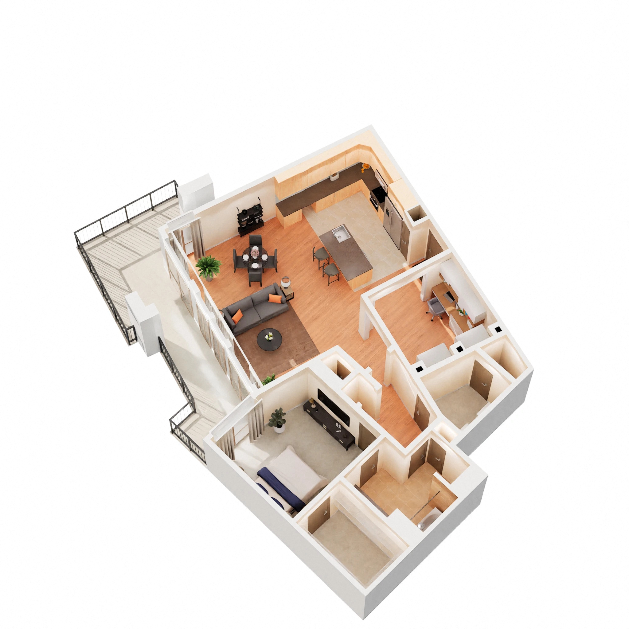 Floor plan for 1 bed, 1 bath, 1160 sqft