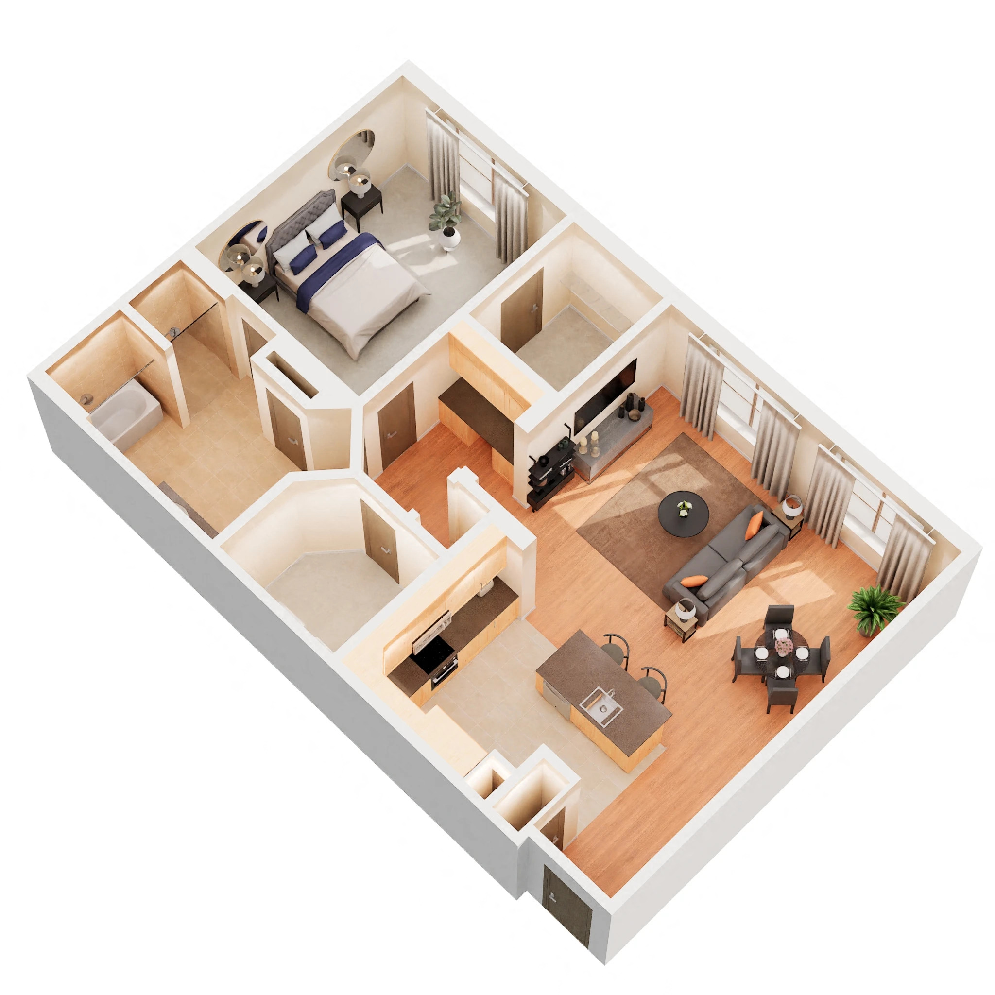Floor plan for 1 bed, 1 bath, 1066 sqft