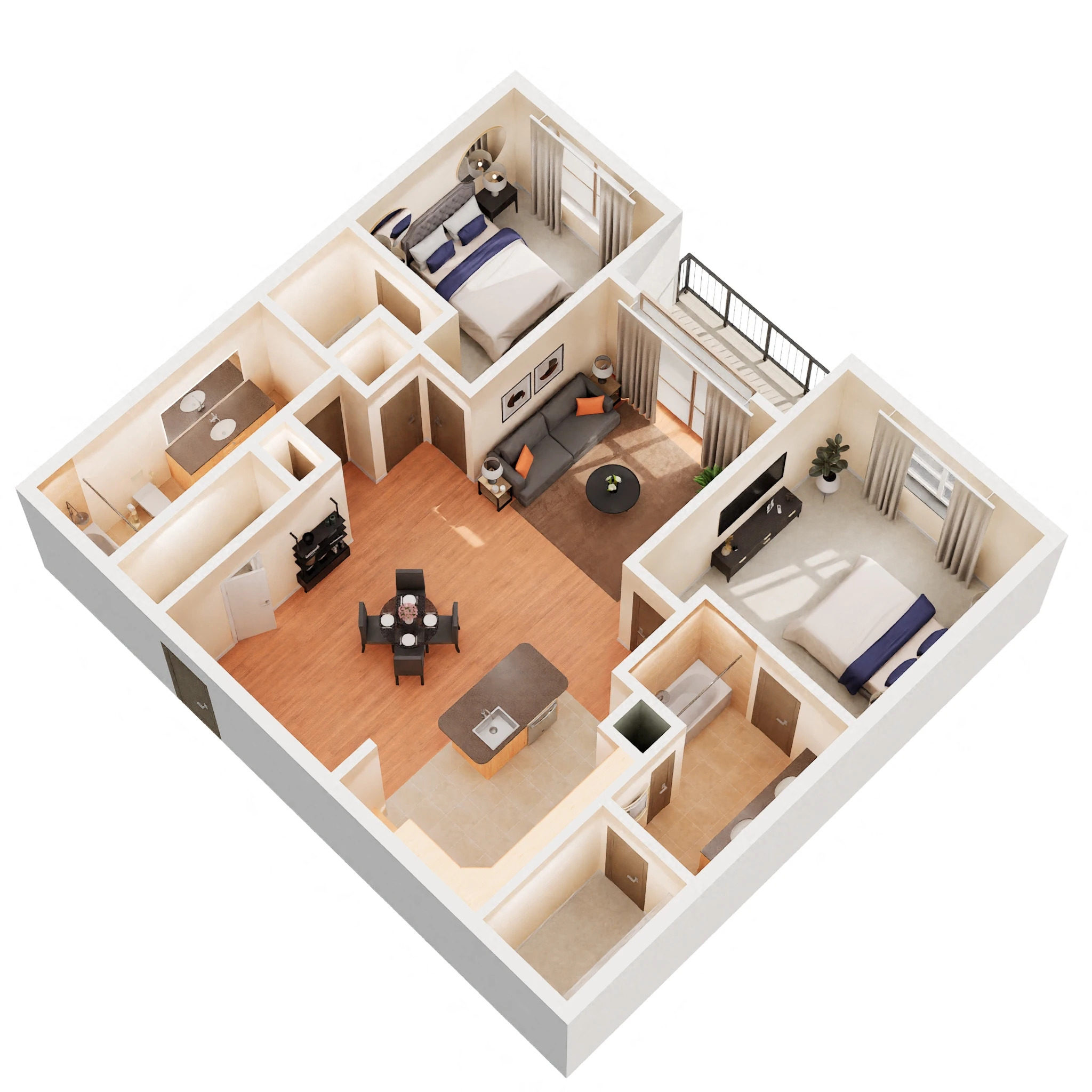 Floor plan for 2 beds, 2 baths, 1149 sqft
