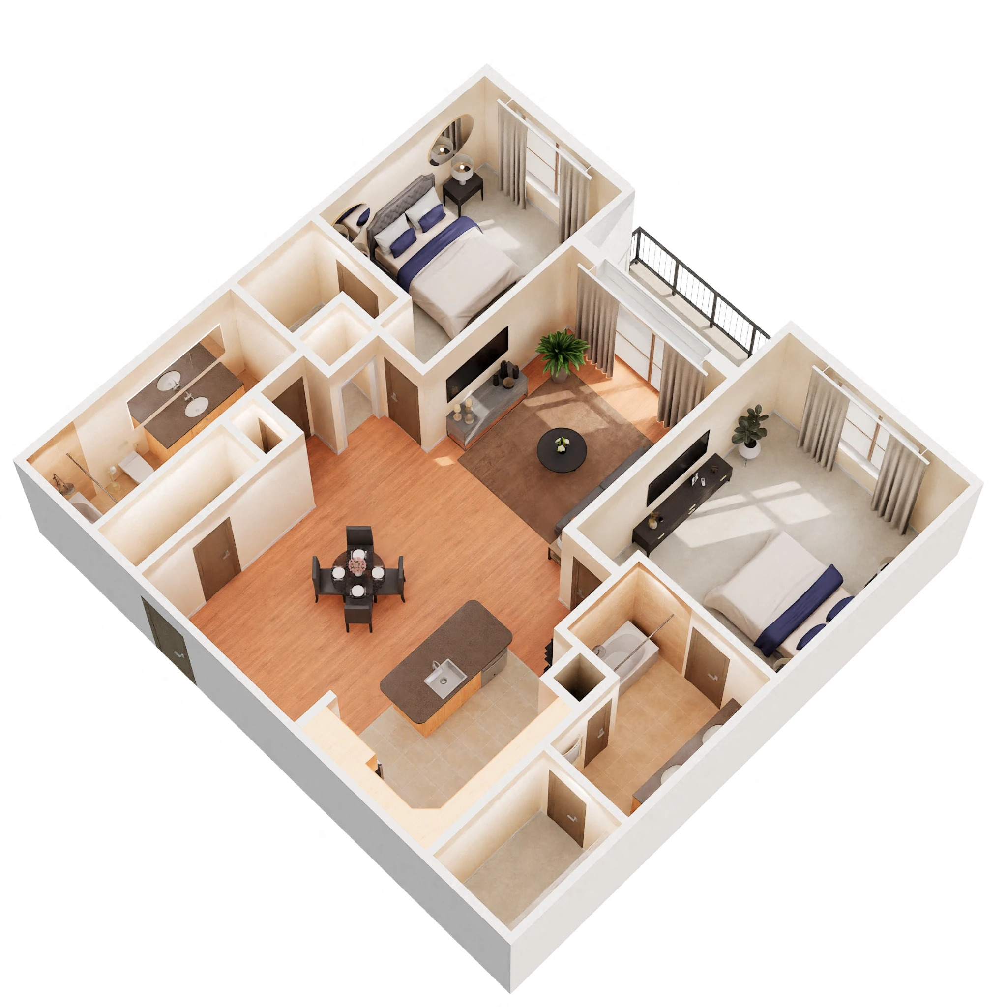 Floor plan for 2 beds, 2 baths, 1224 sqft