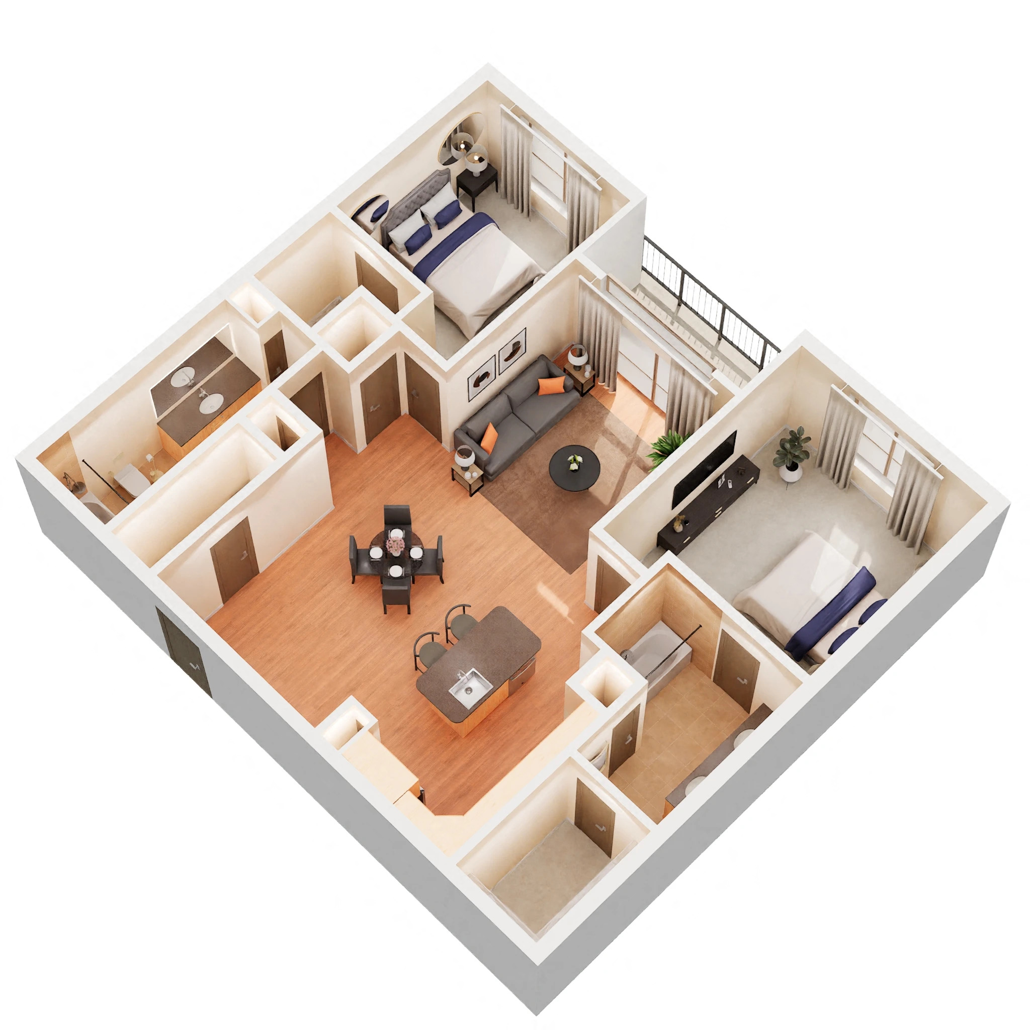 Floor plan for 2 beds, 2 baths, 1176 sqft