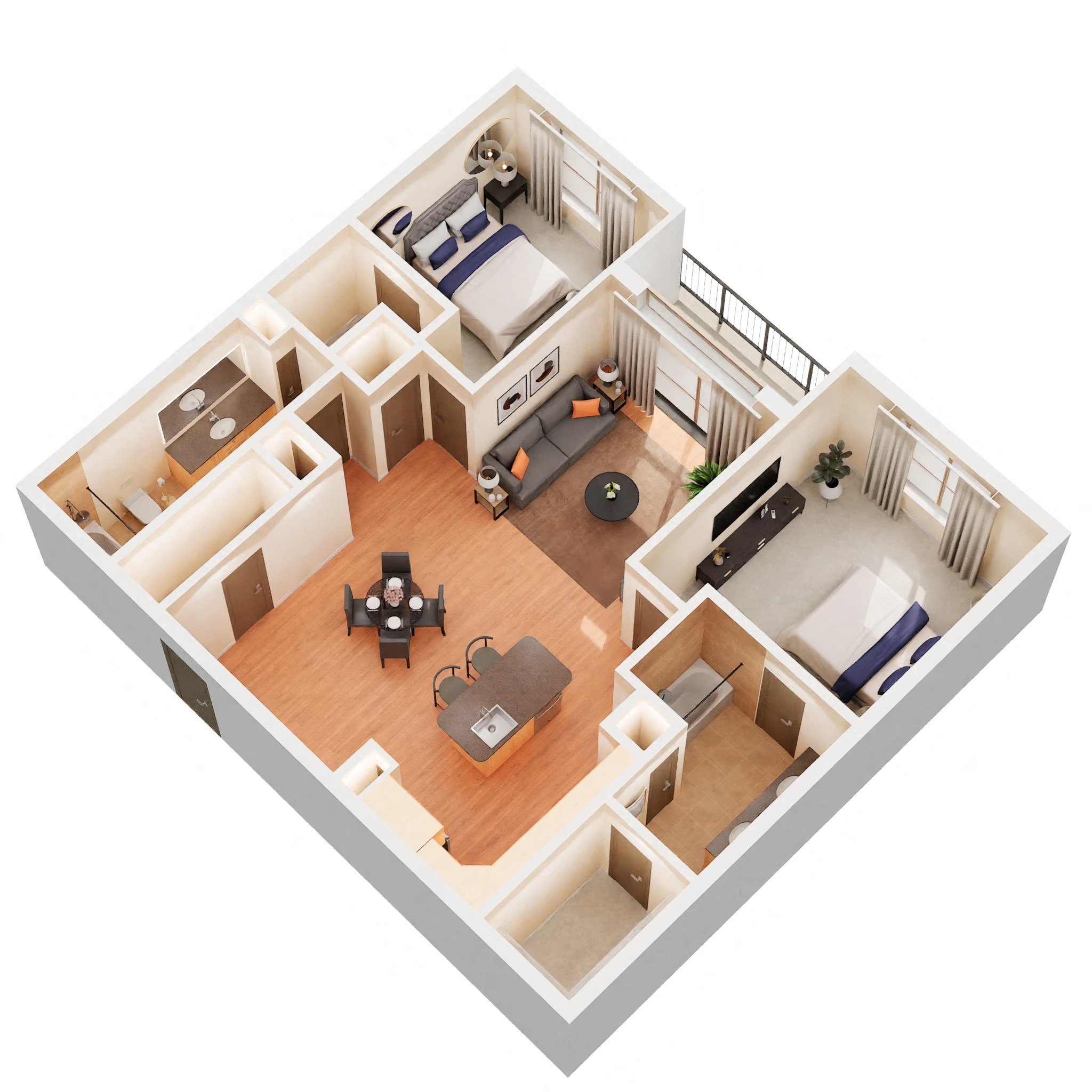 Floor plan for 2 beds, 2 baths, 1149 sqft