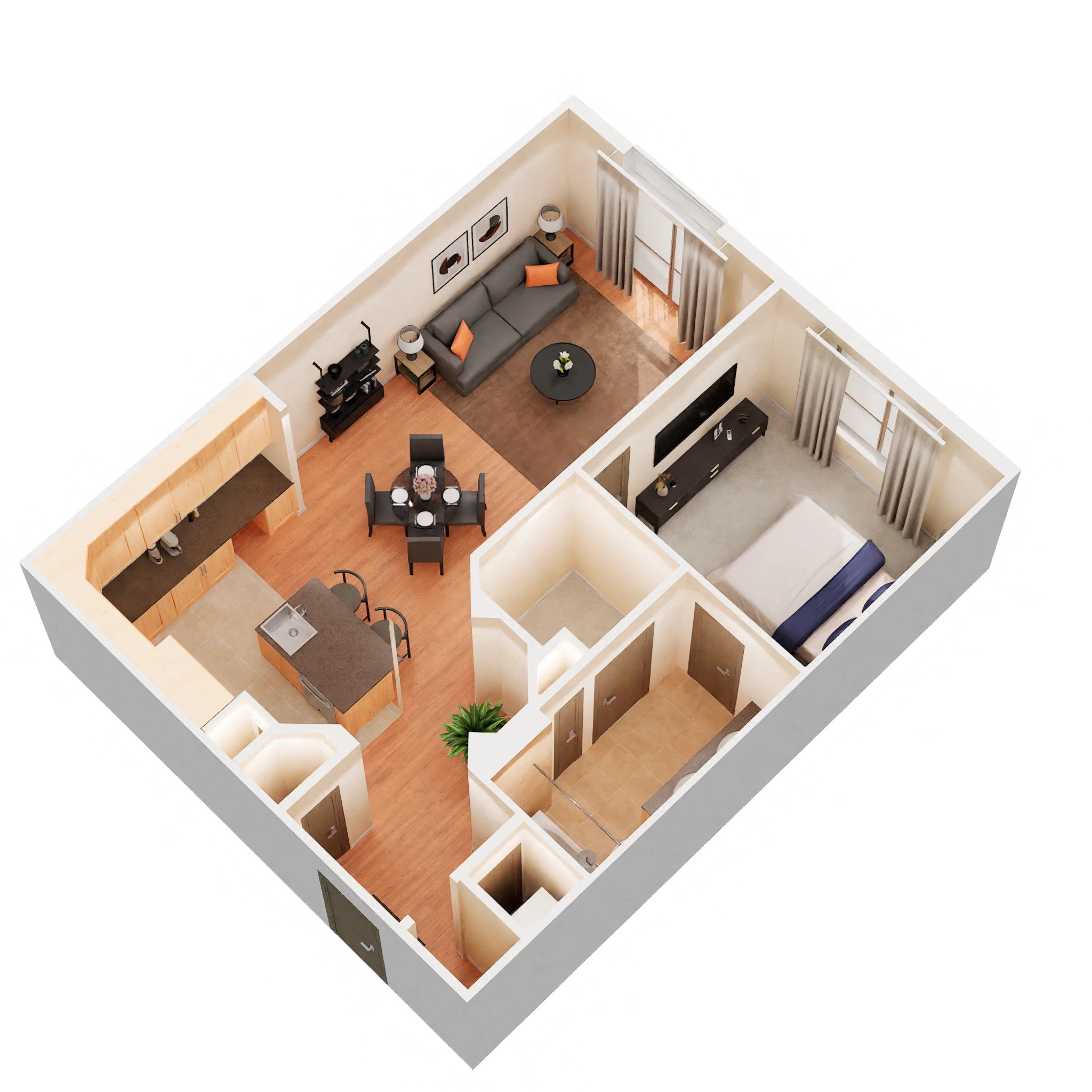 Floor plan for 1 bed, 1 bath, 839 sqft