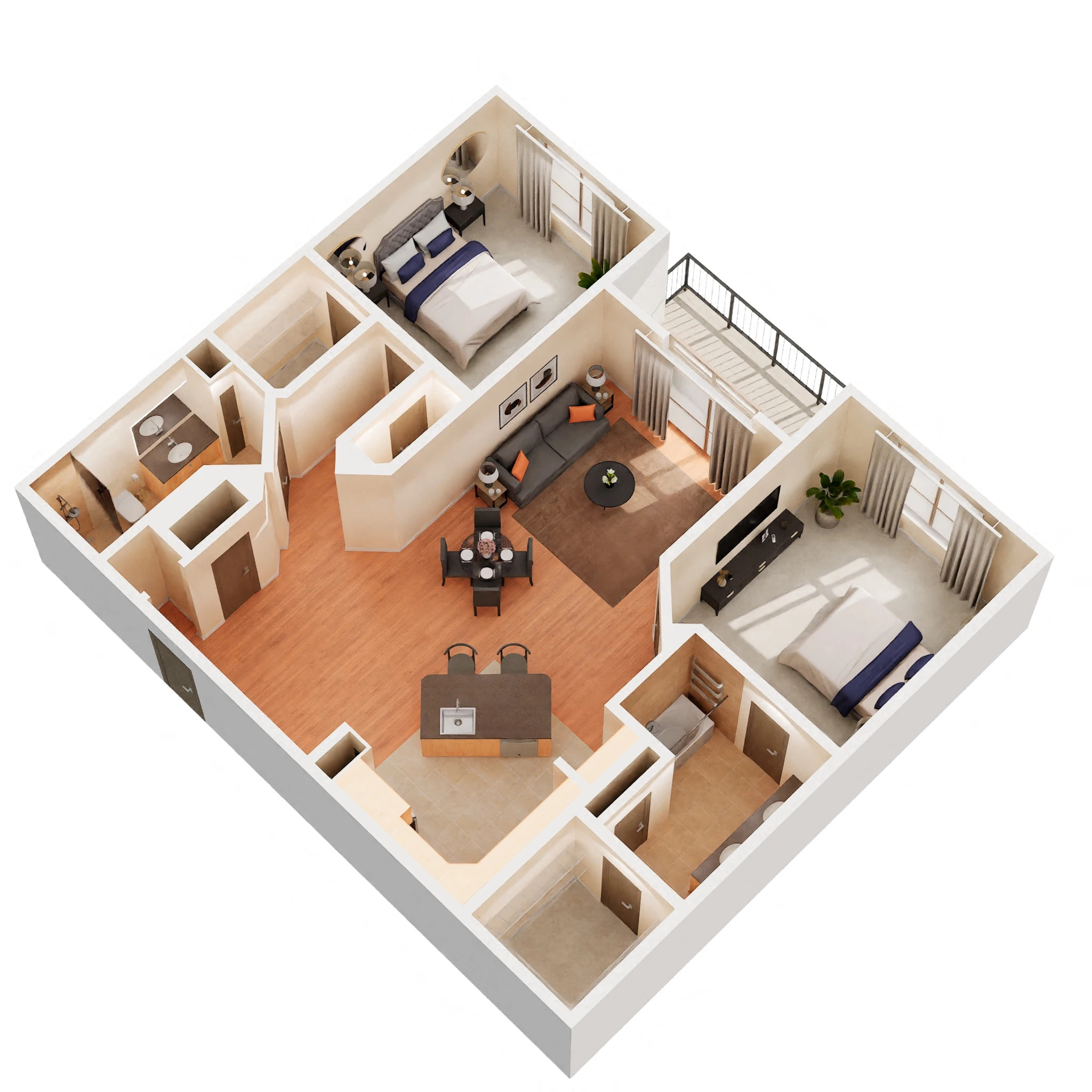 Floor plan for 2 beds, 2 baths, 1303 sqft