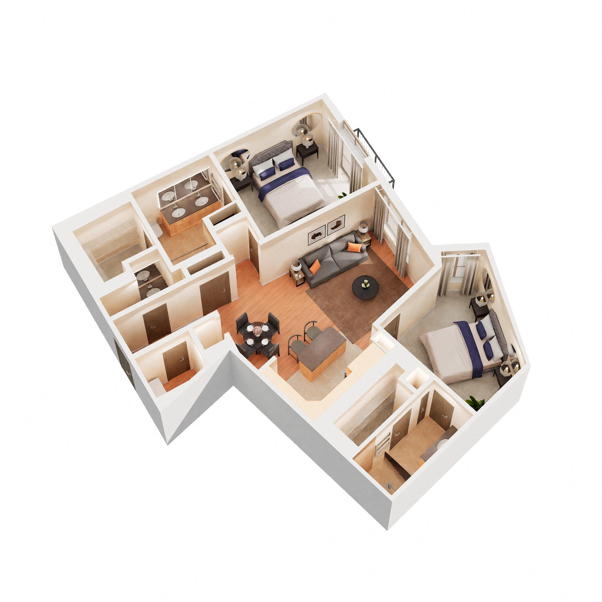Floor plan for 2 beds, 2 baths, 1171 sqft
