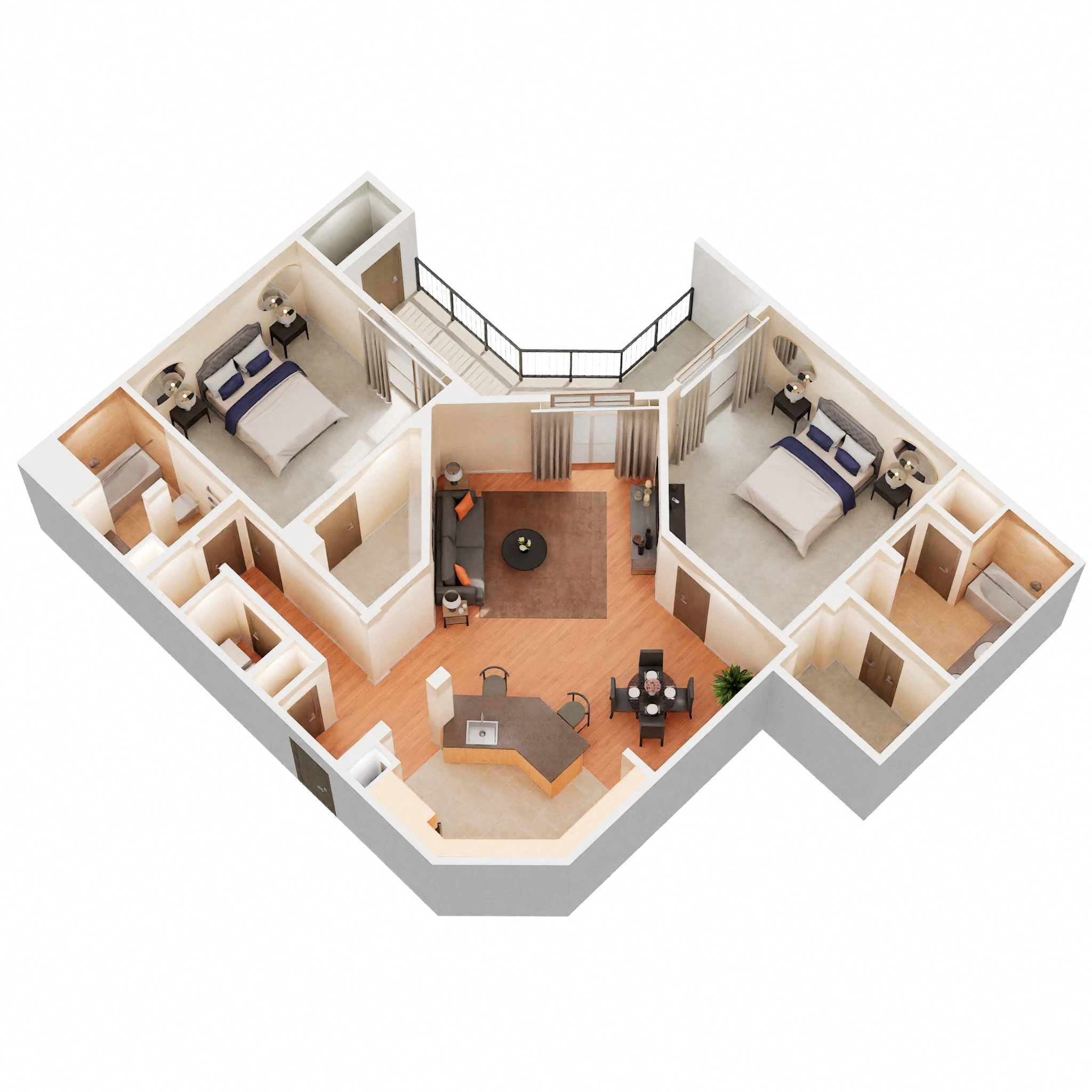 Floor plan for 2 beds, 2 baths, 1352 sqft