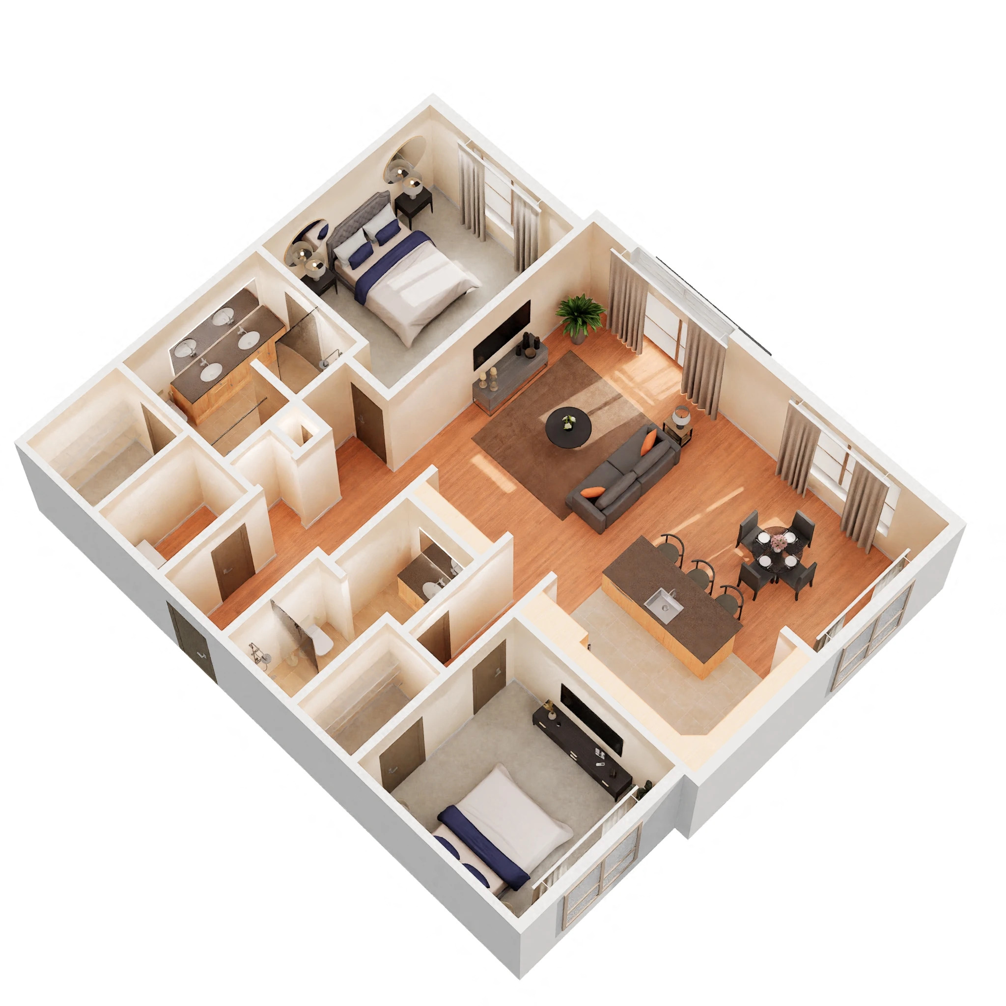 Floor plan for 2 beds, 2 baths, 1415 sqft