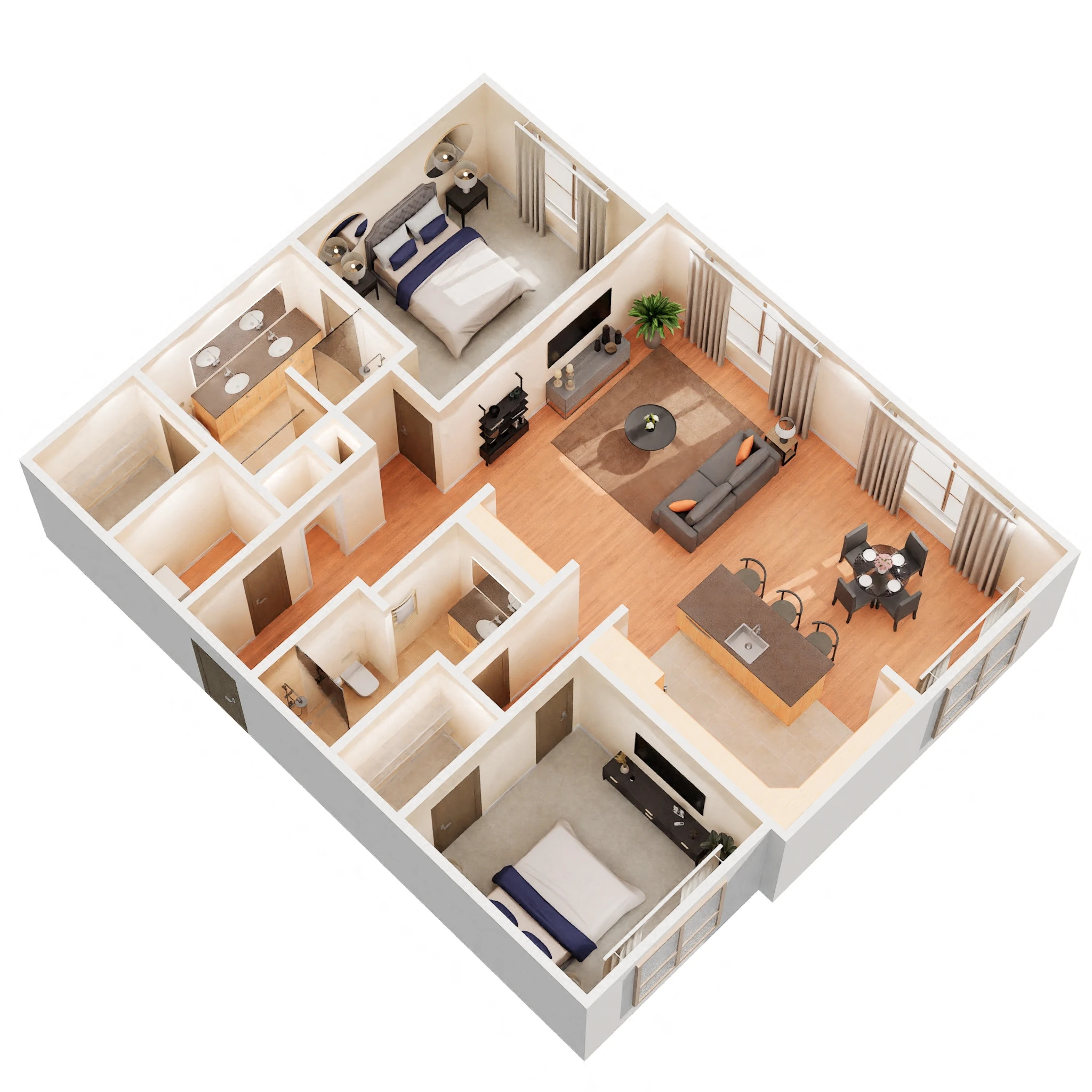 Floor plan for 2 beds, 2 baths, 1393 sqft