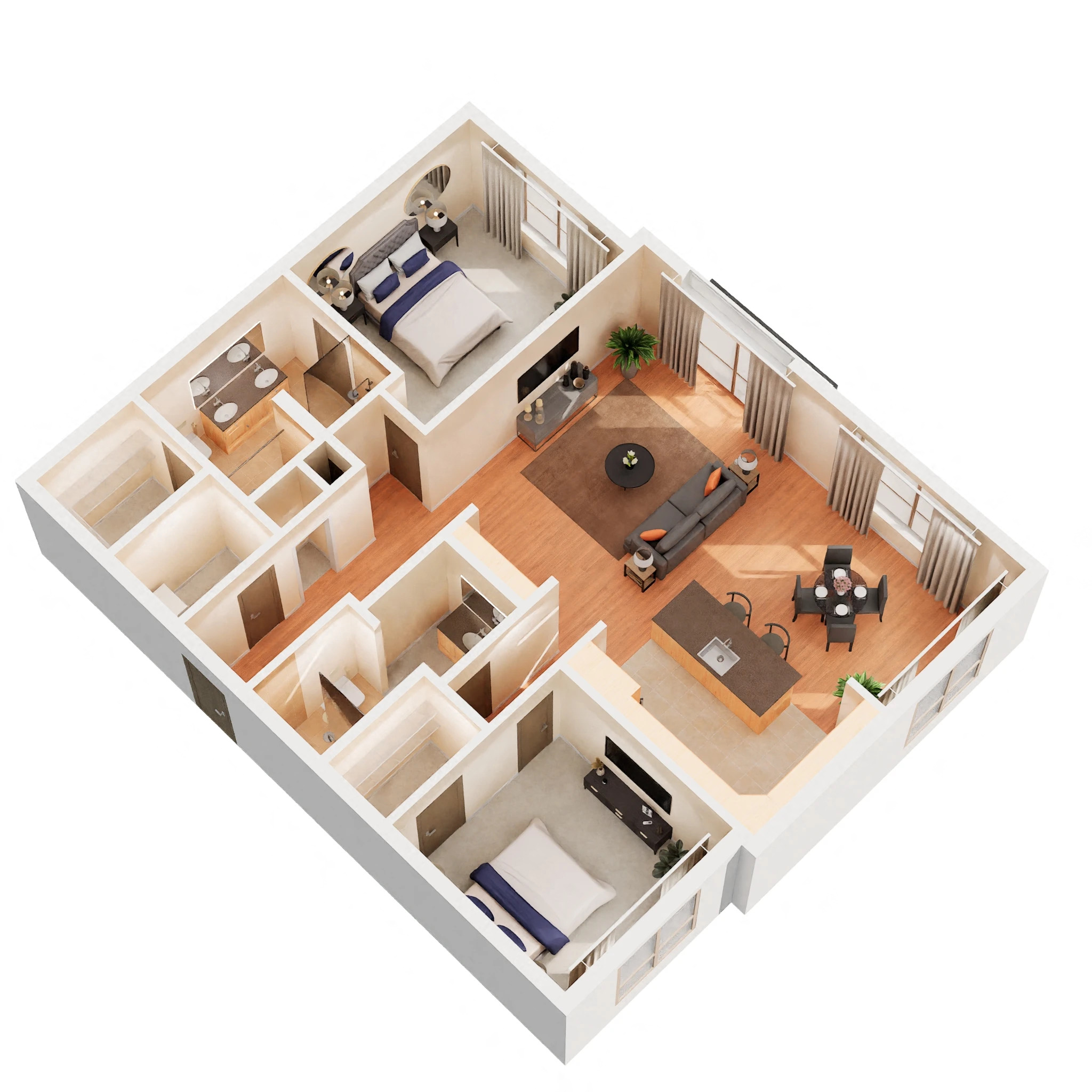 Floor plan for 2 beds, 2 baths, 1393 sqft