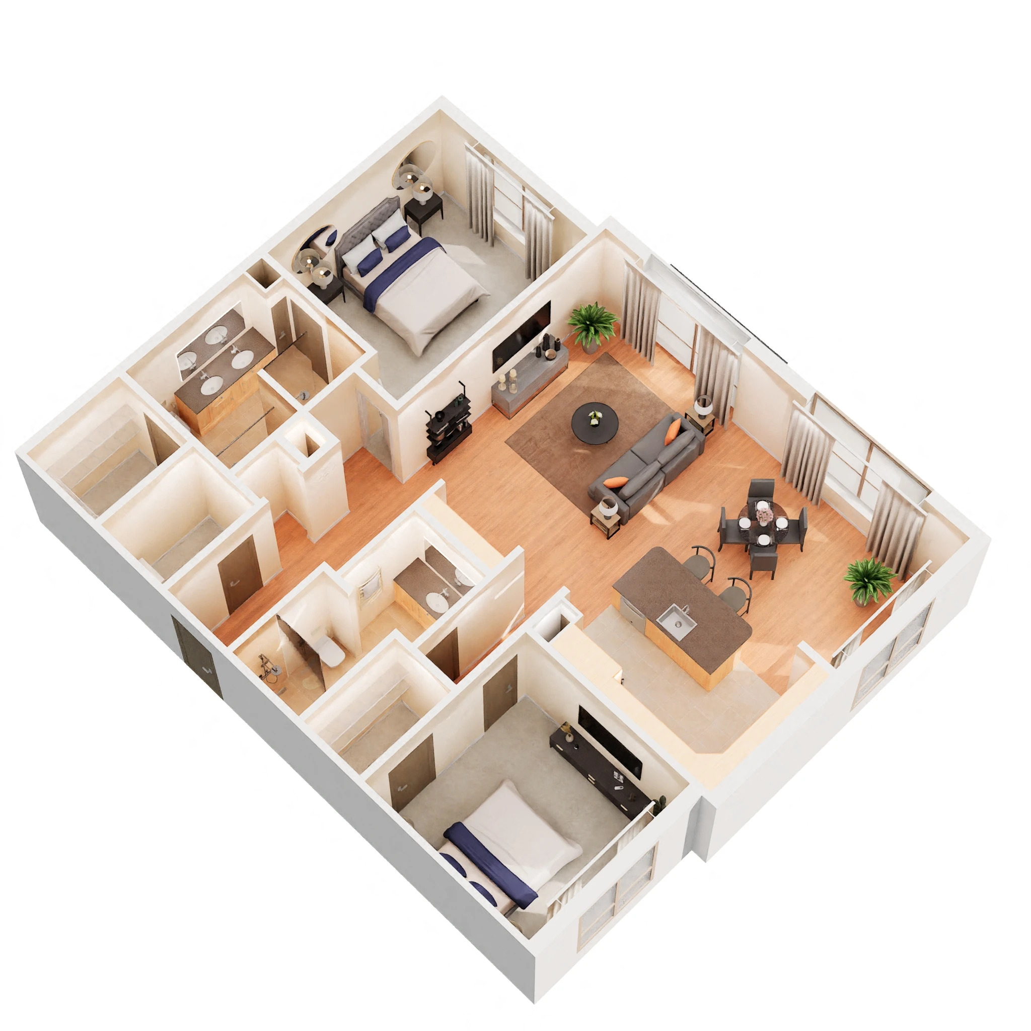 Floor plan for 2 beds, 2 baths, 1393 sqft