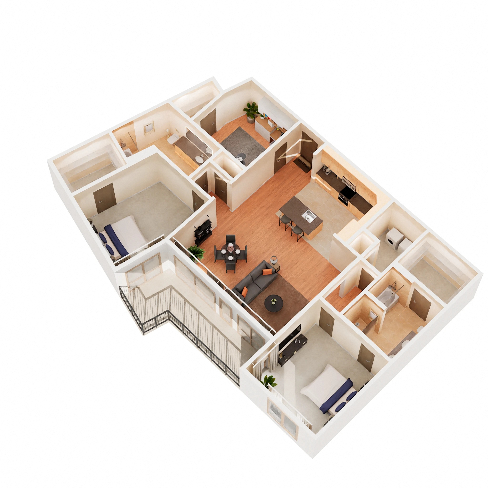Floor plan for 2 beds, 2 baths, 1566 sqft