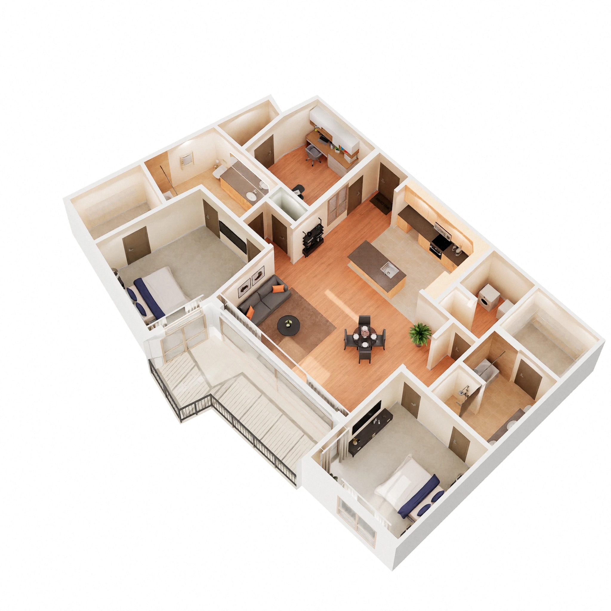 Floor plan for 2 beds, 2 baths, 1566 sqft