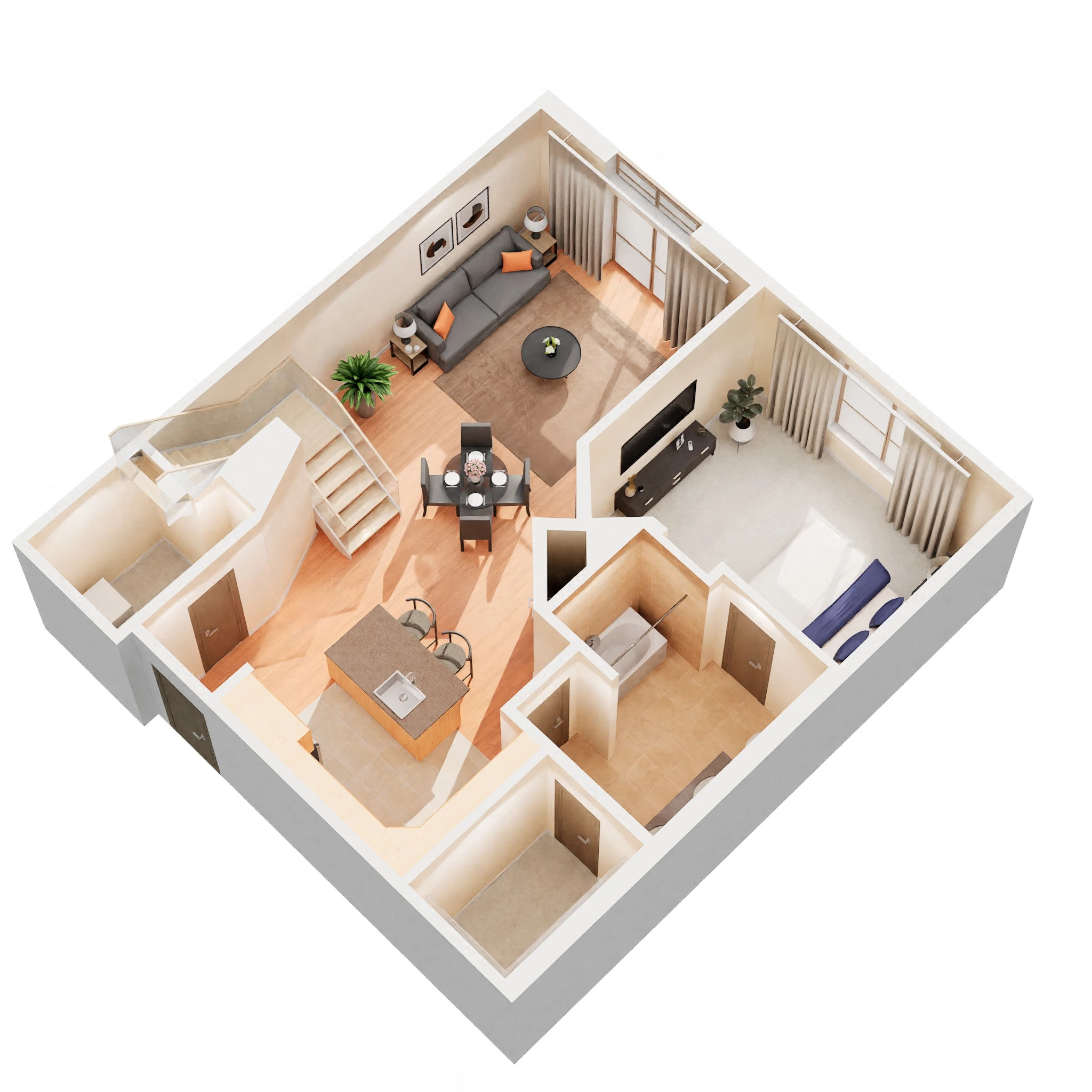 Floor plan for 1 bed, 1 bath, 1129 sqft