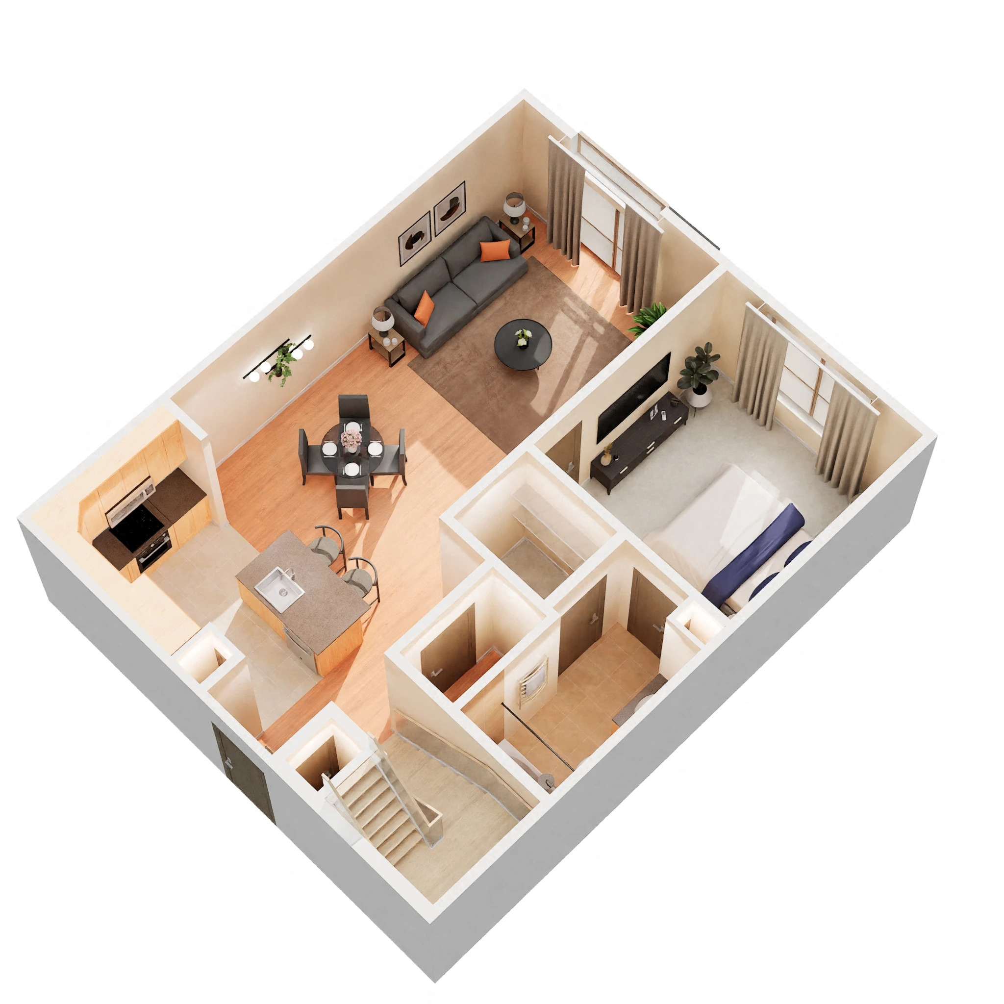 Floor plan for 1 bed, 1 bath, 1000 sqft