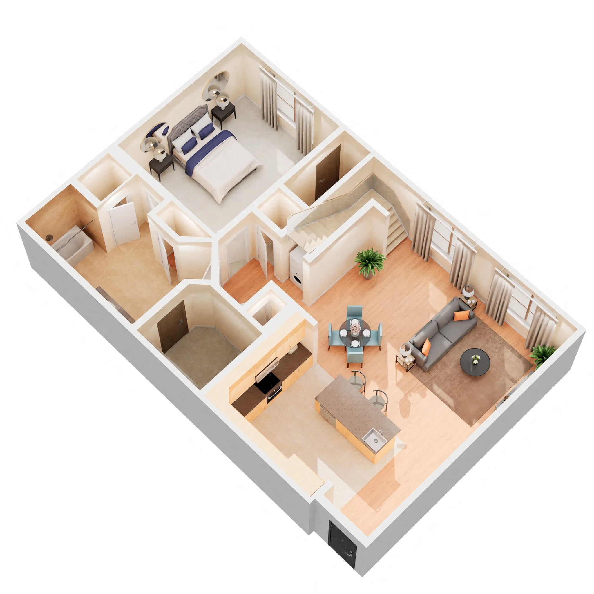 Floor plan for 1 bed, 1 bath, 1251 sqft