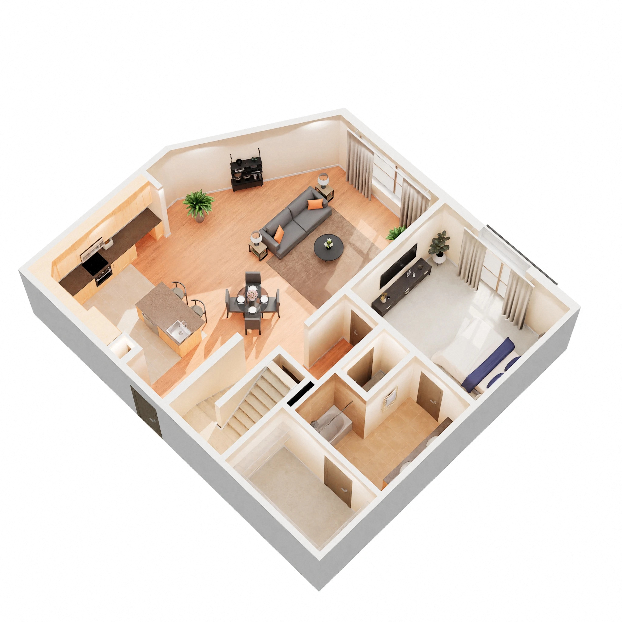 Floor plan for 1 bed, 1 bath, 1267 sqft
