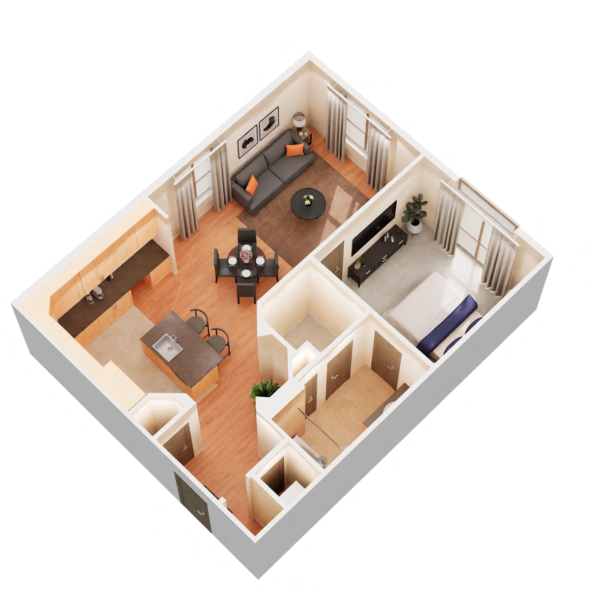 Floor plan for 1 bed, 1 bath, 808 sqft