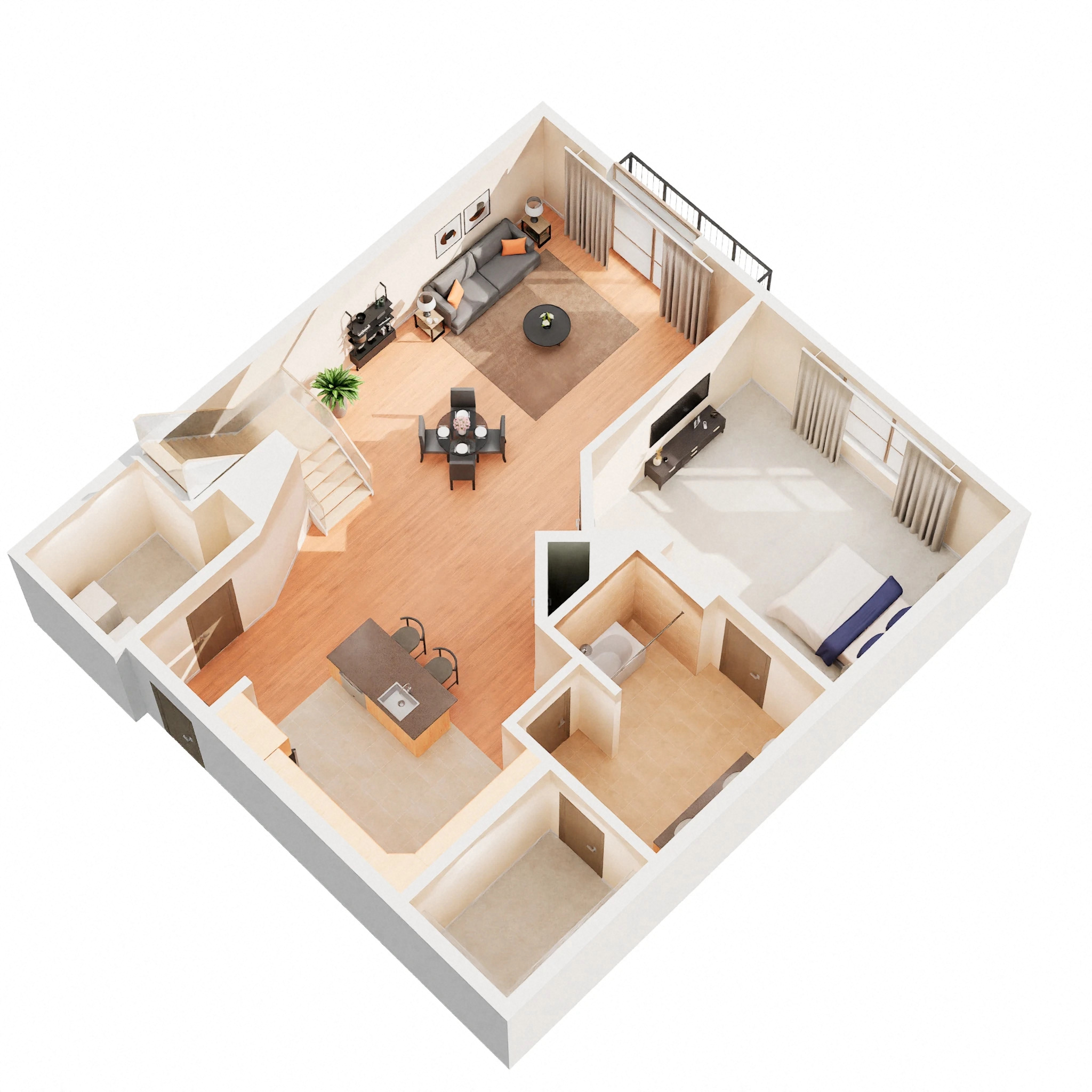 Floor plan for 1 bed, 1 bath, 1260 sqft