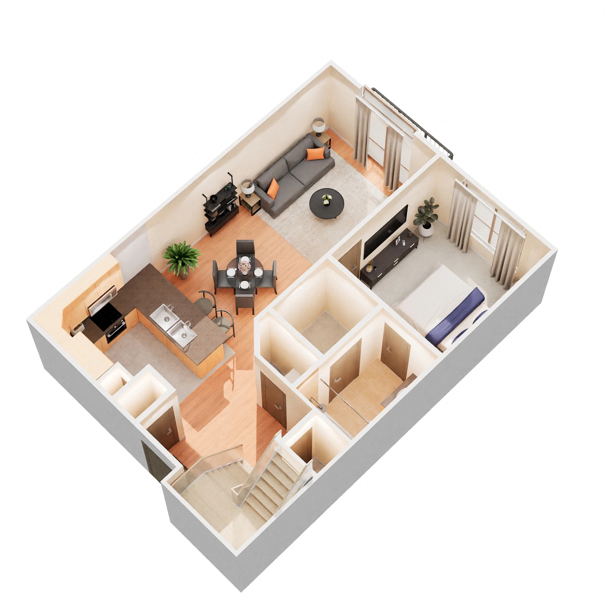 Floor plan for 1 bed, 1 bath, 876 sqft