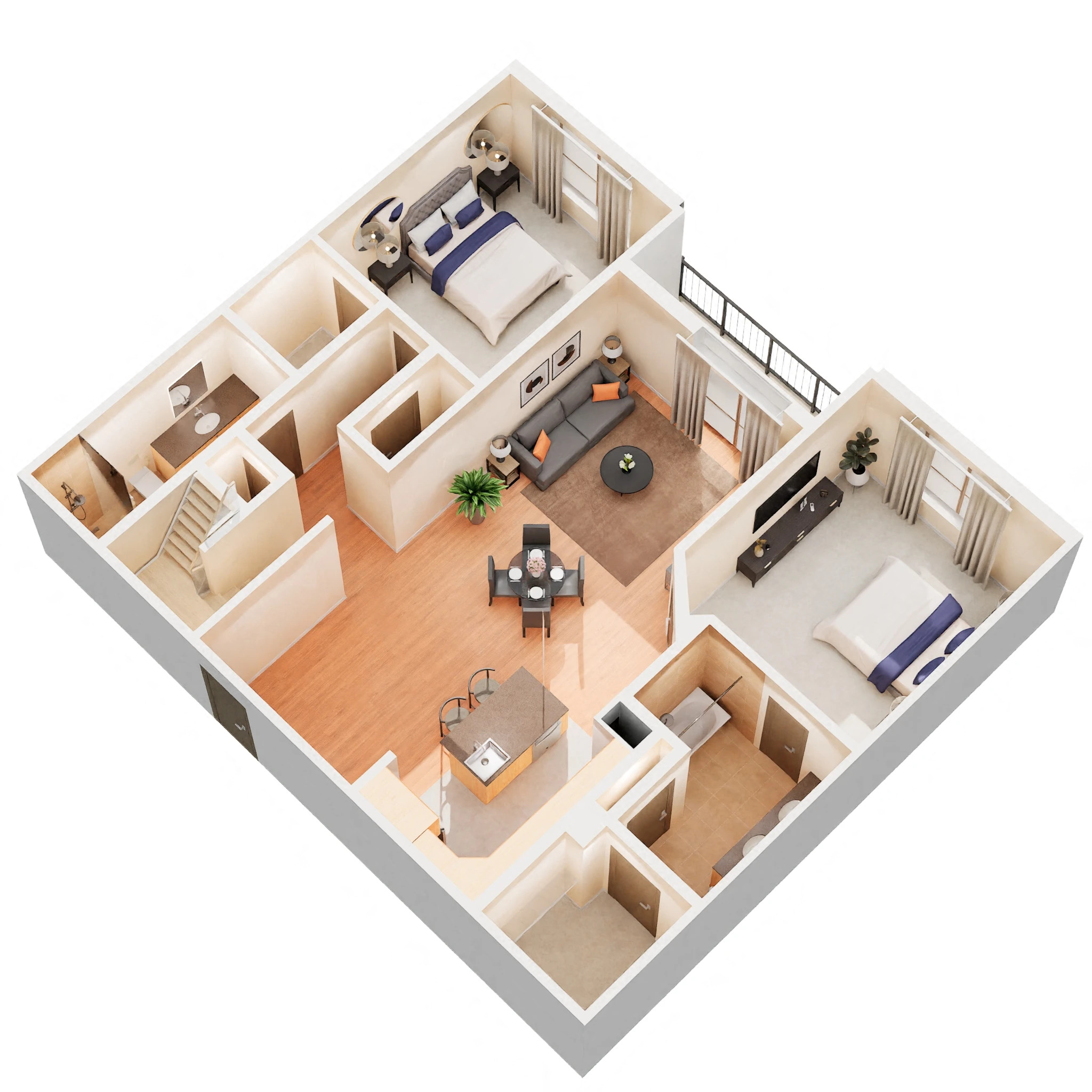 Floor plan for 2 beds, 2.5 baths, 1595 sqft