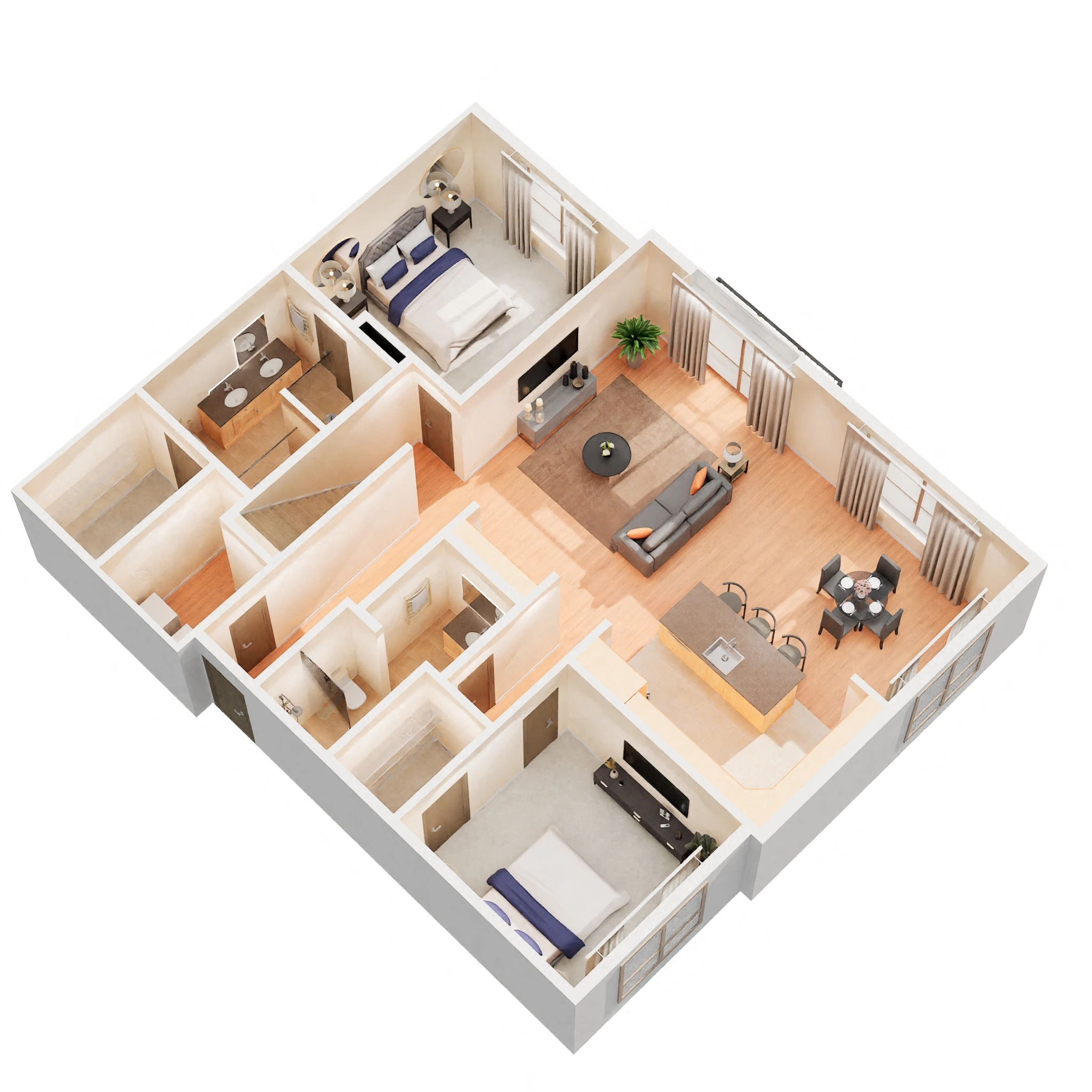 Floor plan for 2 beds, 2.5 baths, 1613 sqft