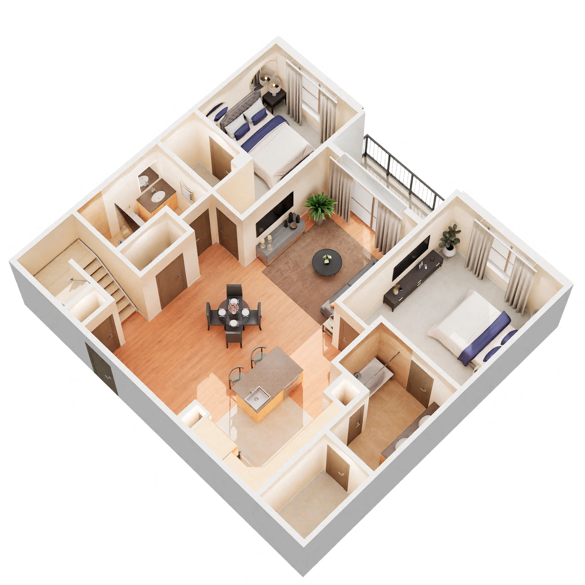 Floor plan for 2 beds, 2 baths, 1321 sqft