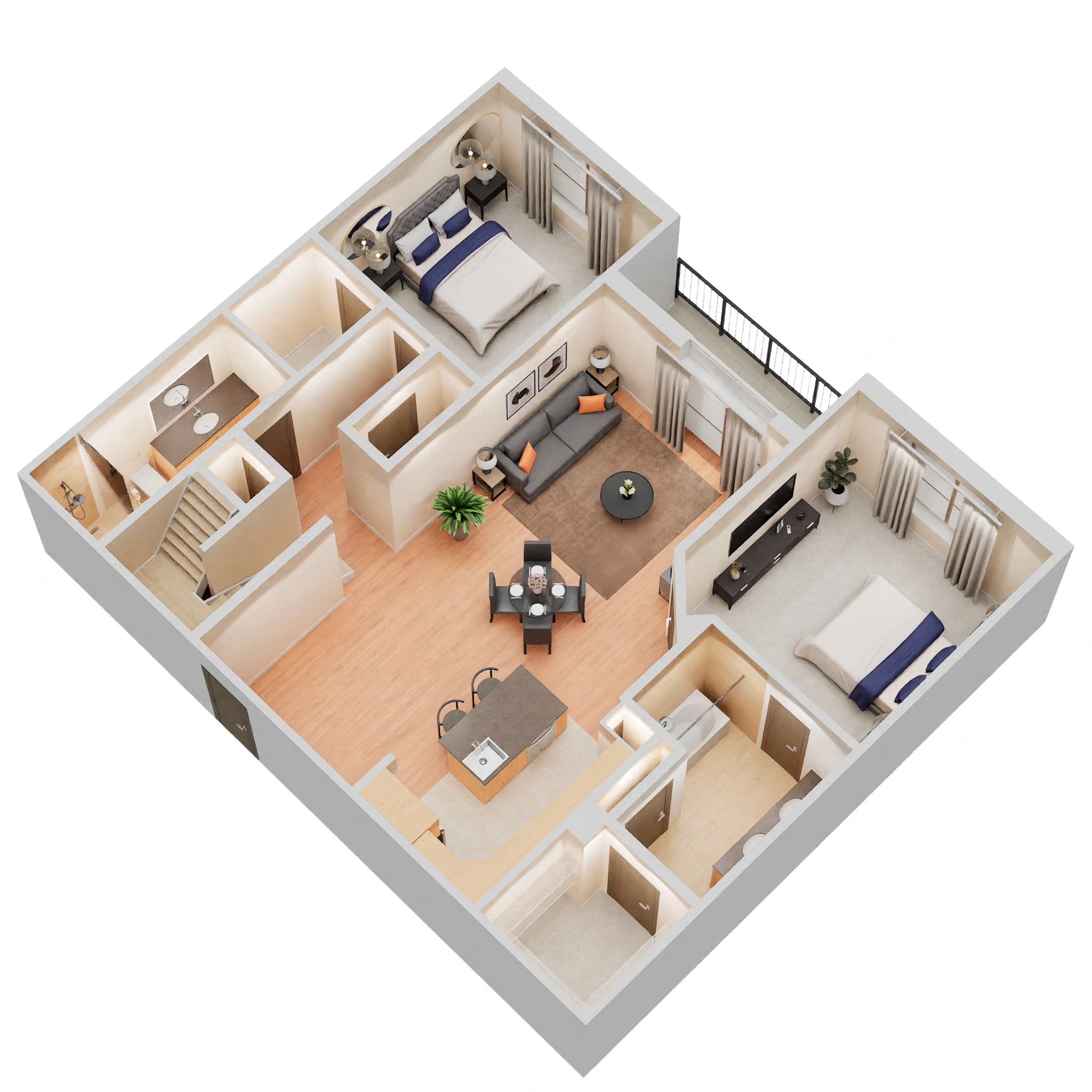 Floor plan for 2 beds, 2 baths, 1408 sqft