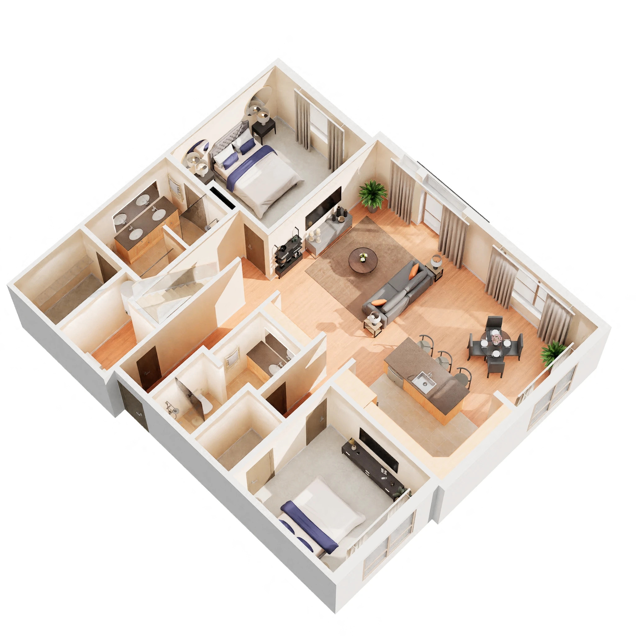 Floor plan for 2 beds, 2 baths, 1634 sqft