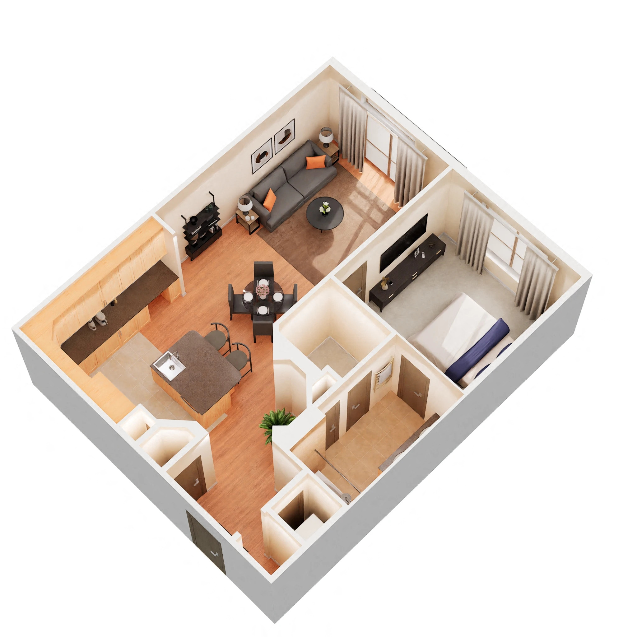Floor plan for 1 bed, 1 bath, 789 sqft