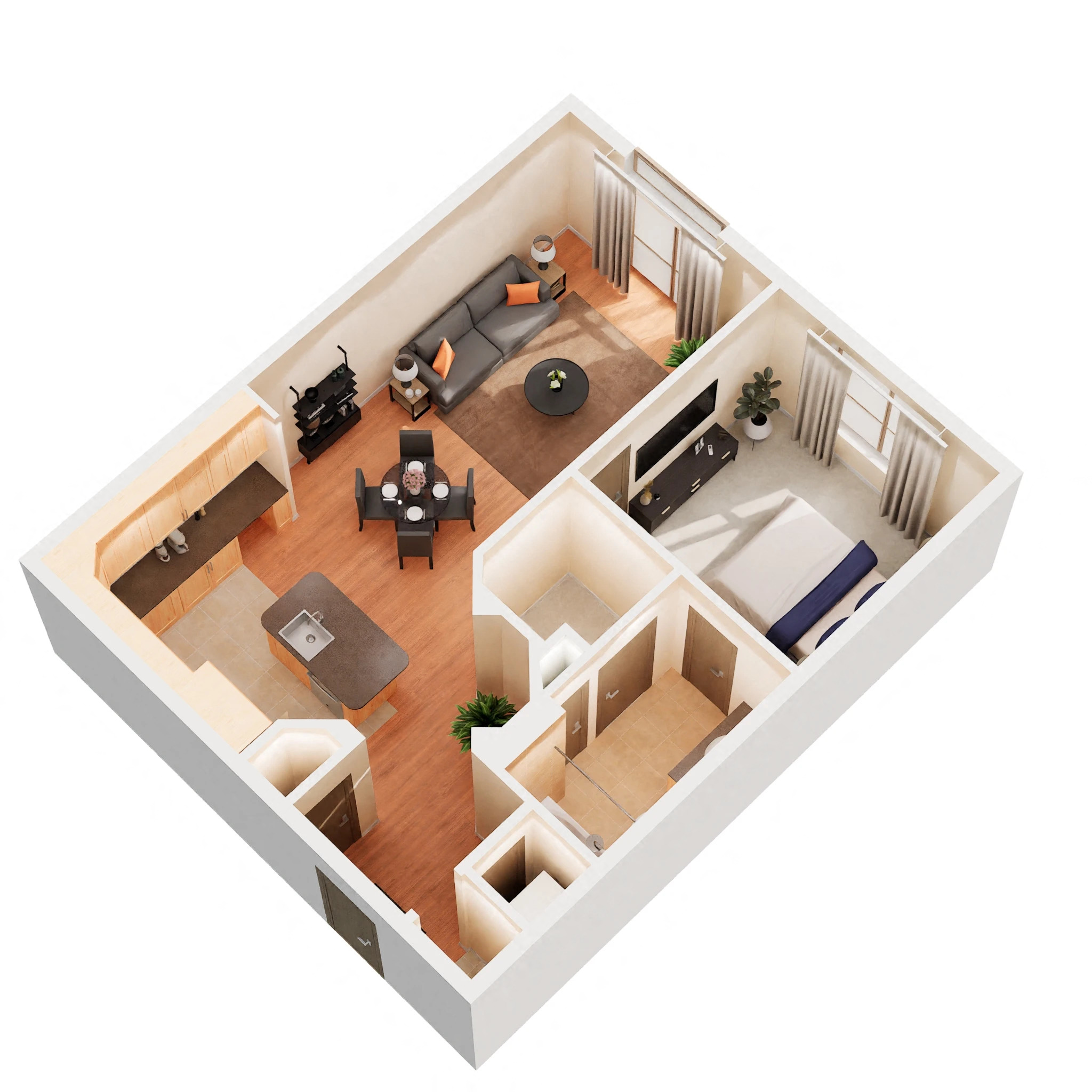Floor plan for 1 bed, 1 bath, 789 sqft