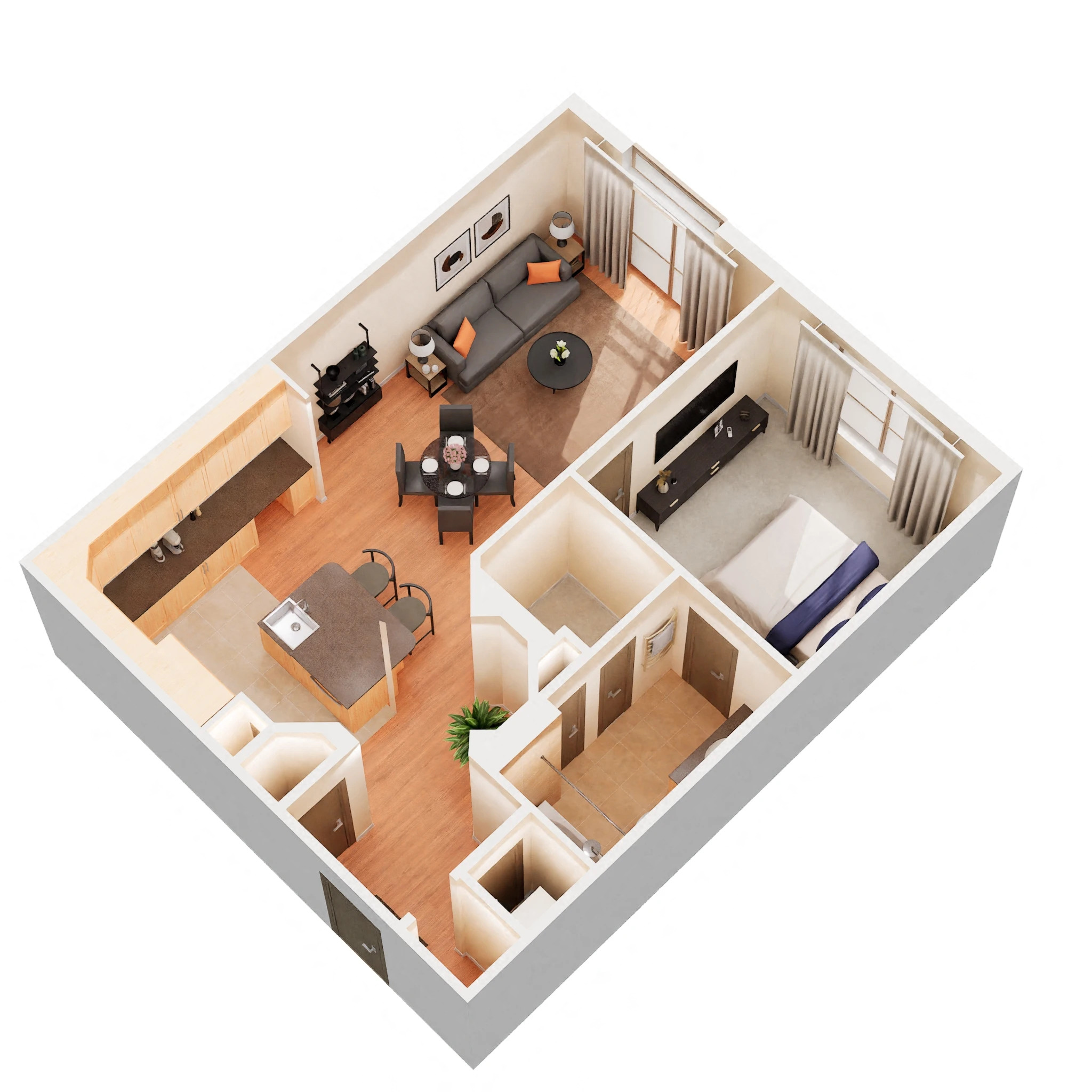 Floor plan for 1 bed, 1 bath, 789 sqft