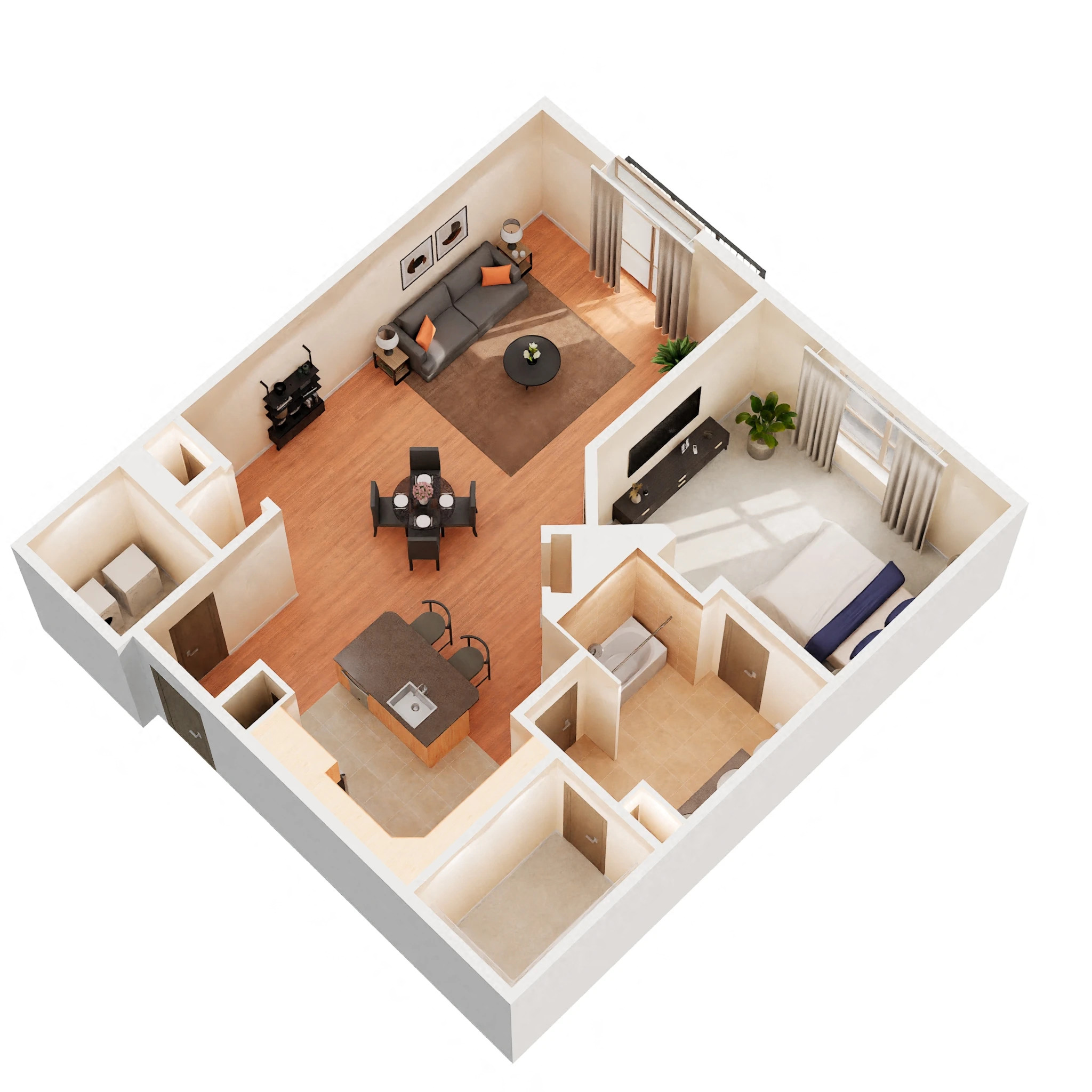 Floor plan for 1 bed, 1 bath, 902 sqft