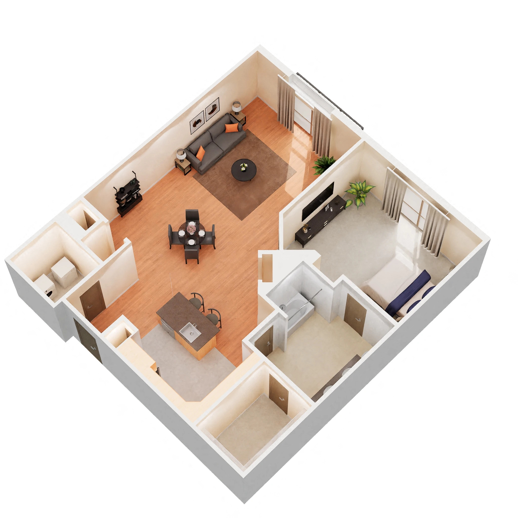 Floor plan for 1 bed, 1 bath, 1061 sqft