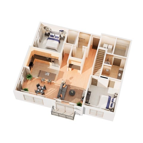Floor plan for 2 beds, 2.5 baths, 1613 sqft
