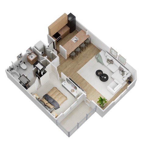 Floor plan for 1 bed, 1 bath, 694 sqft
