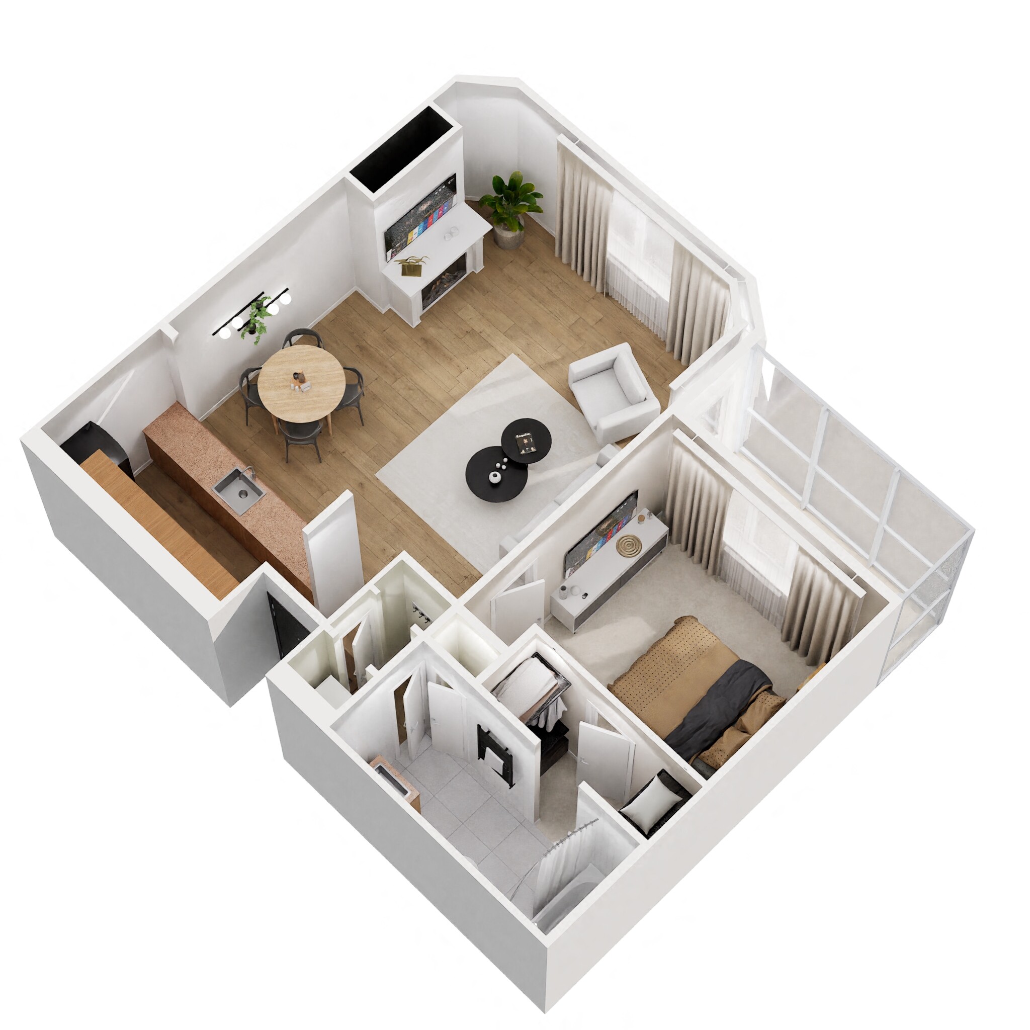 Floor plan for 1 bed, 1 bath, 695 sqft