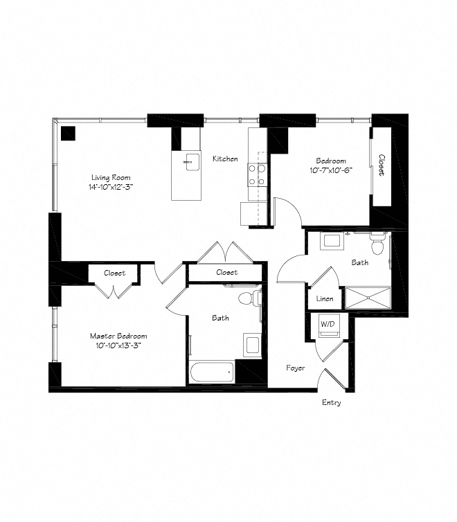 Floor plan for 2 beds, 2 baths, 1084 sqft