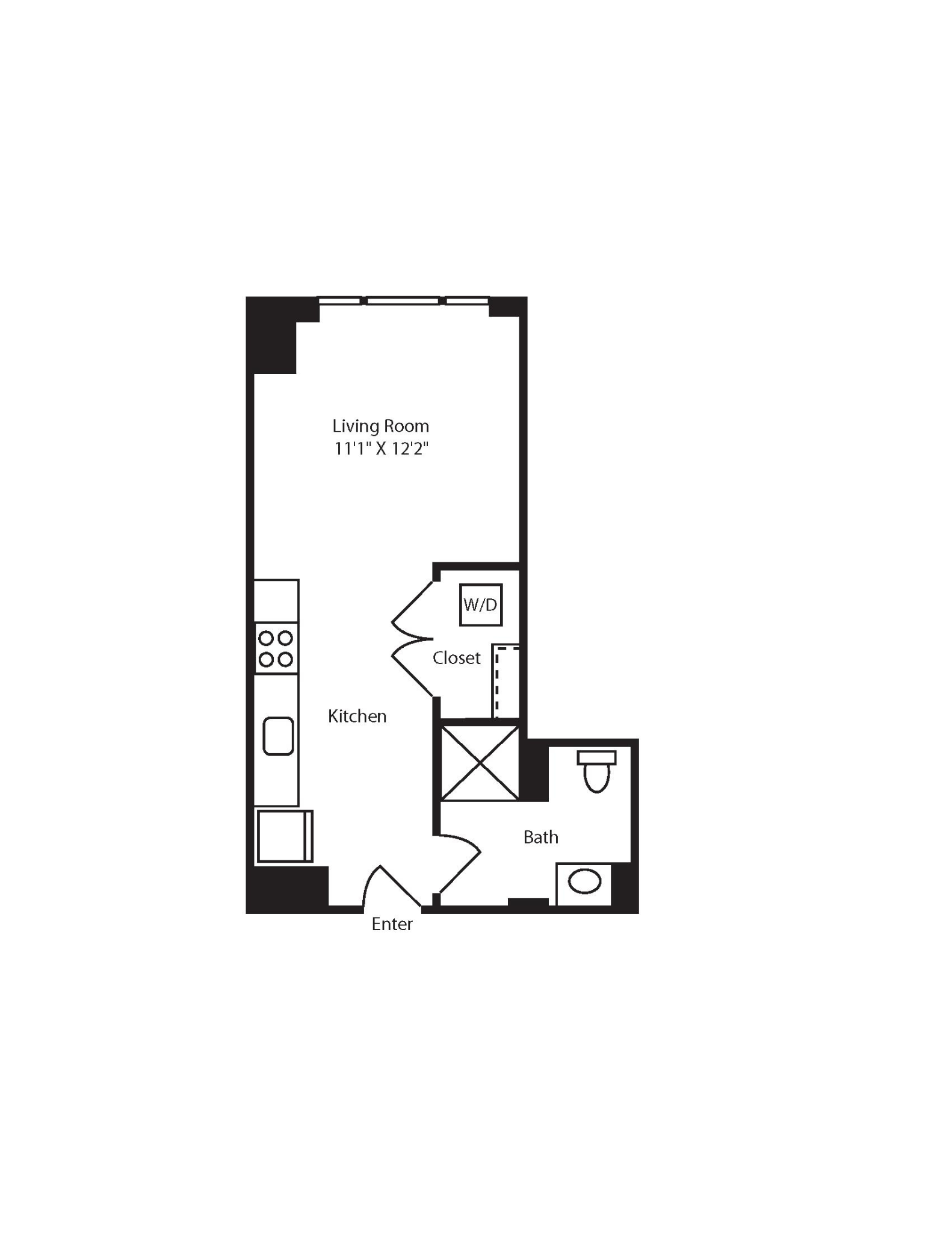 Floor plan for studio, 1 bath, 447 sqft