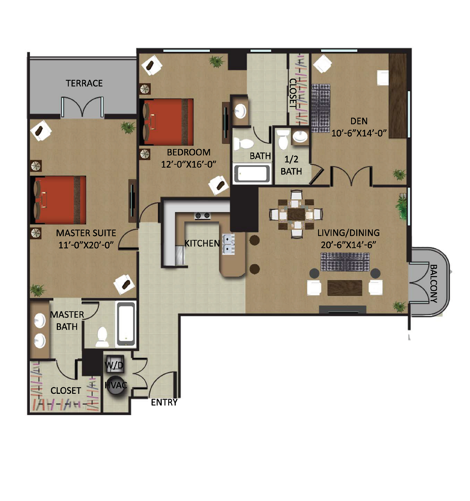 Floor plan for 3 beds, 2 baths, 1455 sqft