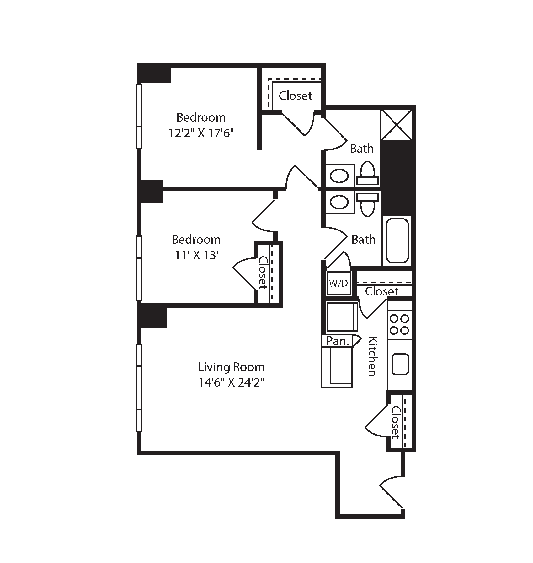 Floor plan for 2 beds, 2 baths, 1199 sqft